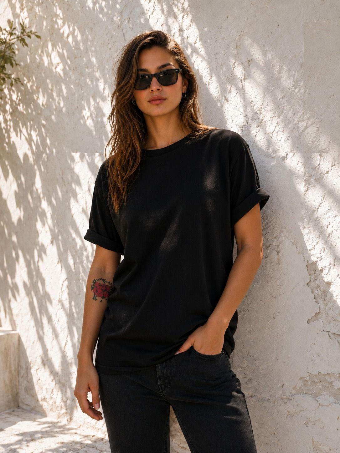 Polera oversize mujer 200gr cuello redondo 100 algodon-0