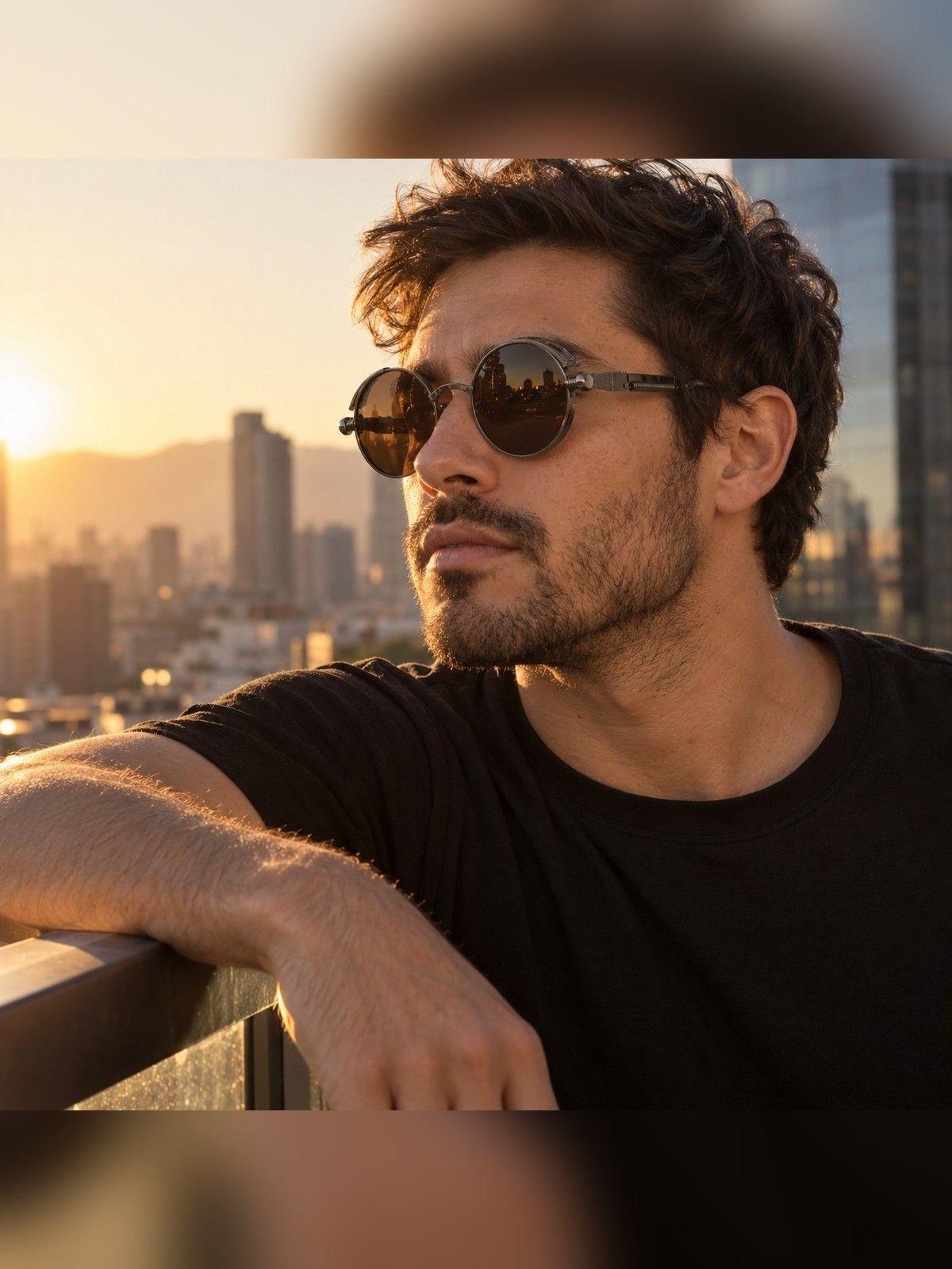 Lentes De Sol Redondos Retro UV400 Cafe Armazon Metalico Ropa Lisa-7