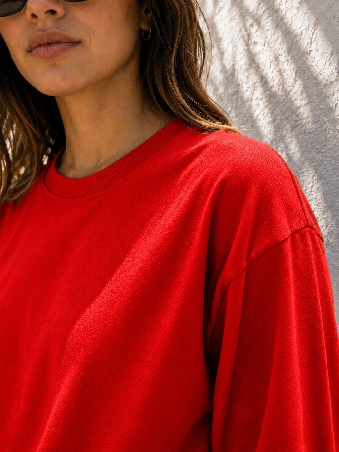 Polera Manga Larga Oversize Mujer 220Gr Cuello Redondo 100 Algodon-2