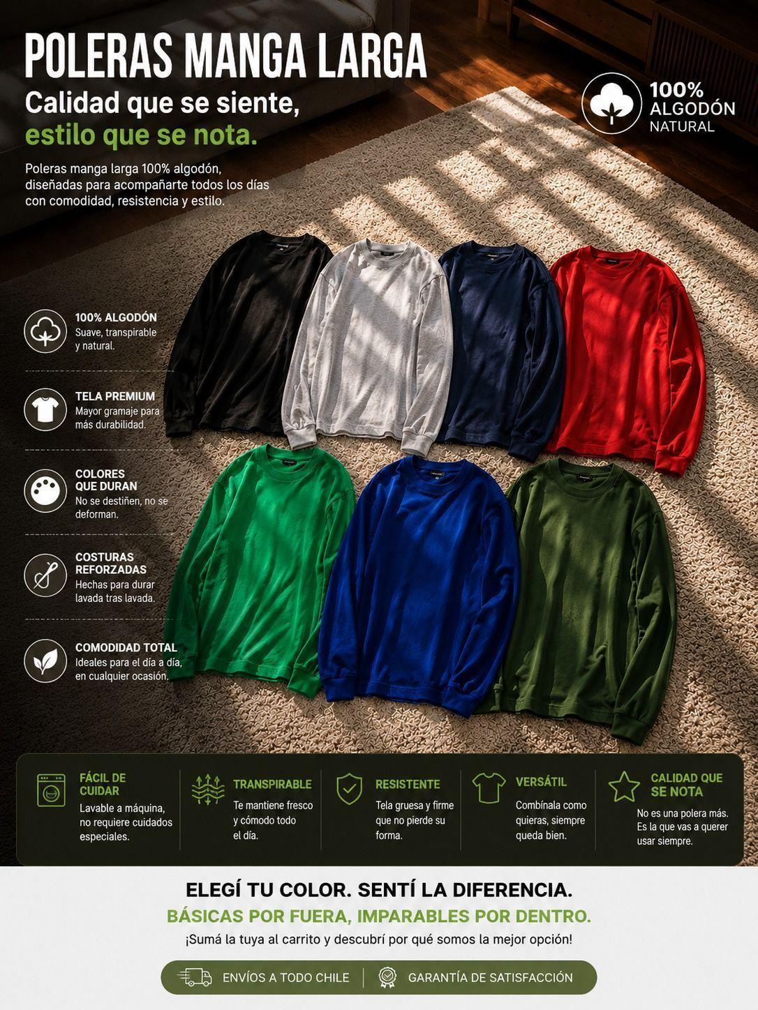 Polera Manga Larga Oversize Mujer 220Gr Cuello Redondo 100 Algodon-4