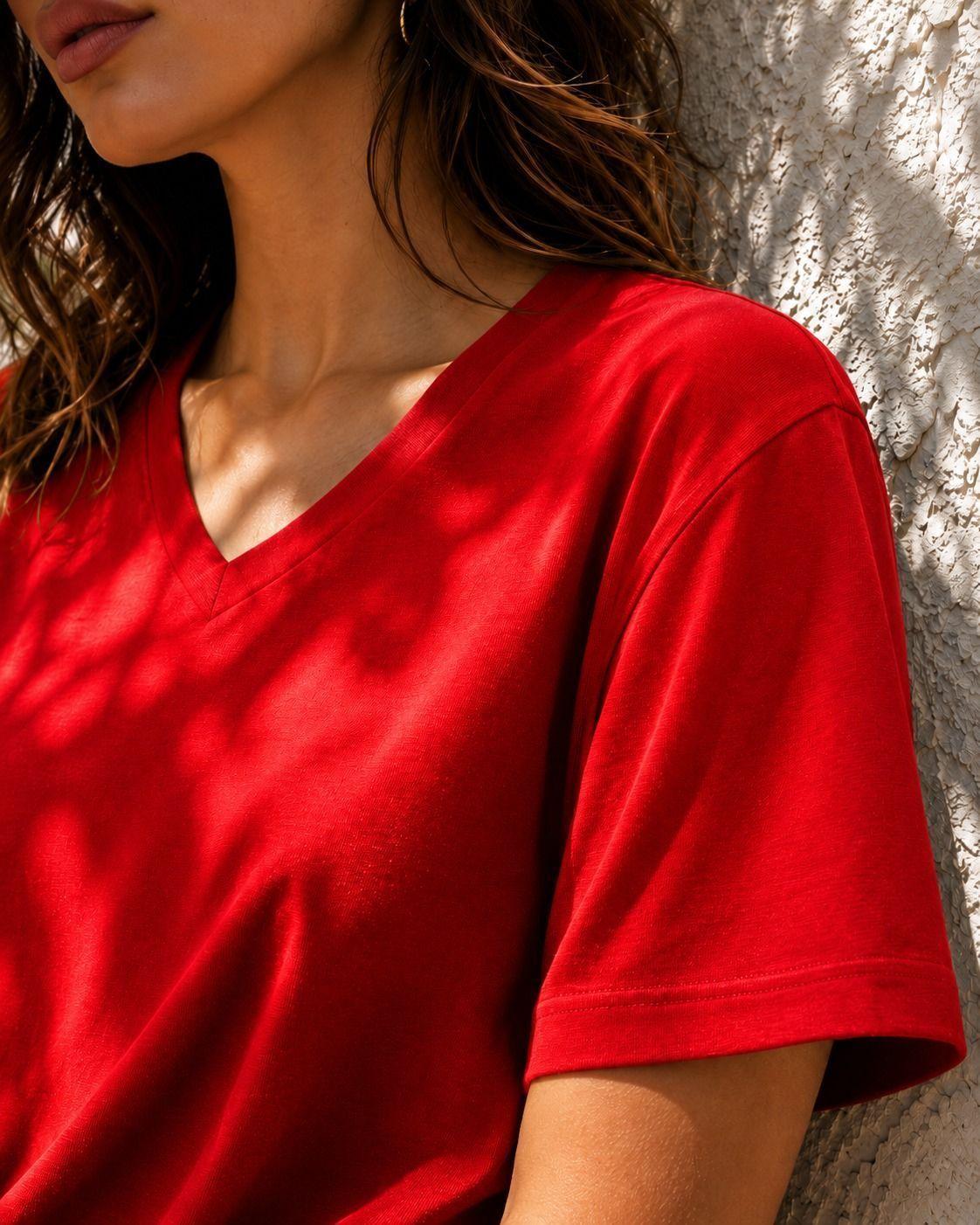 Polera Escote V Unisex Elasticada 200Gr Casual Corte Oversize-2