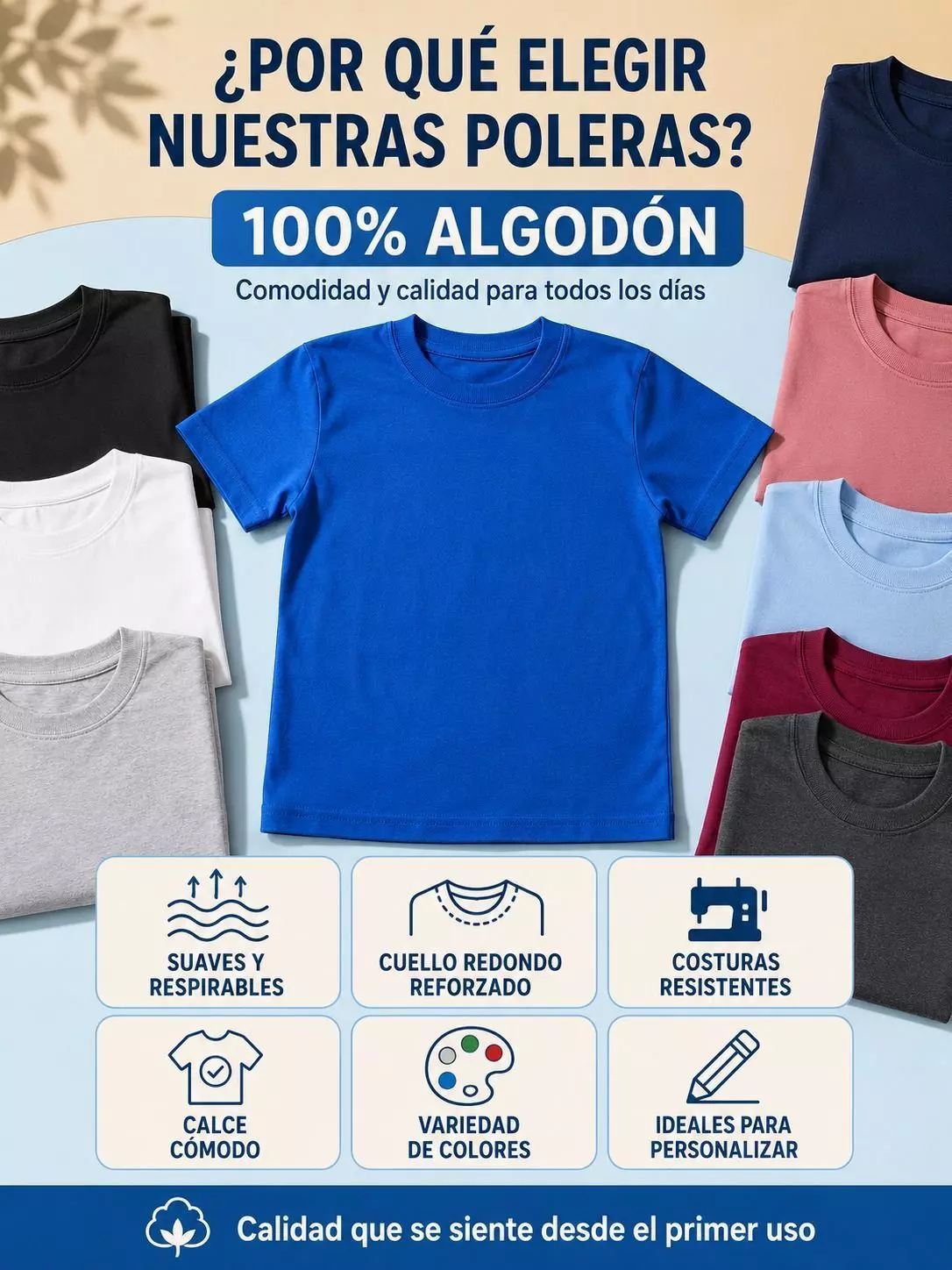 Poleras Cuello Redondo 180gr Algodon Manga Corta-3
