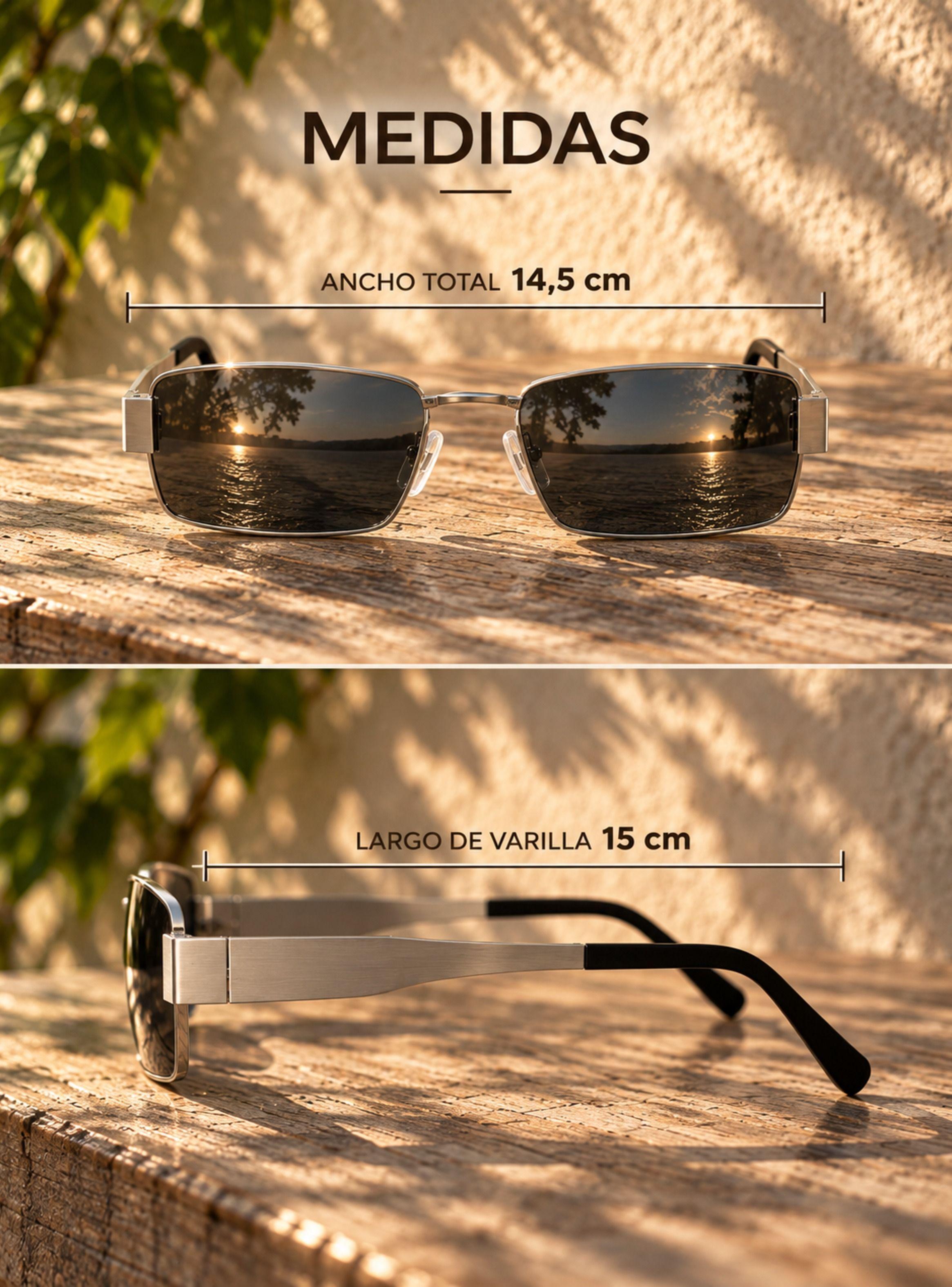 Lentes De Sol Polarizados Rectangulares UV400 Plata Unisex-2