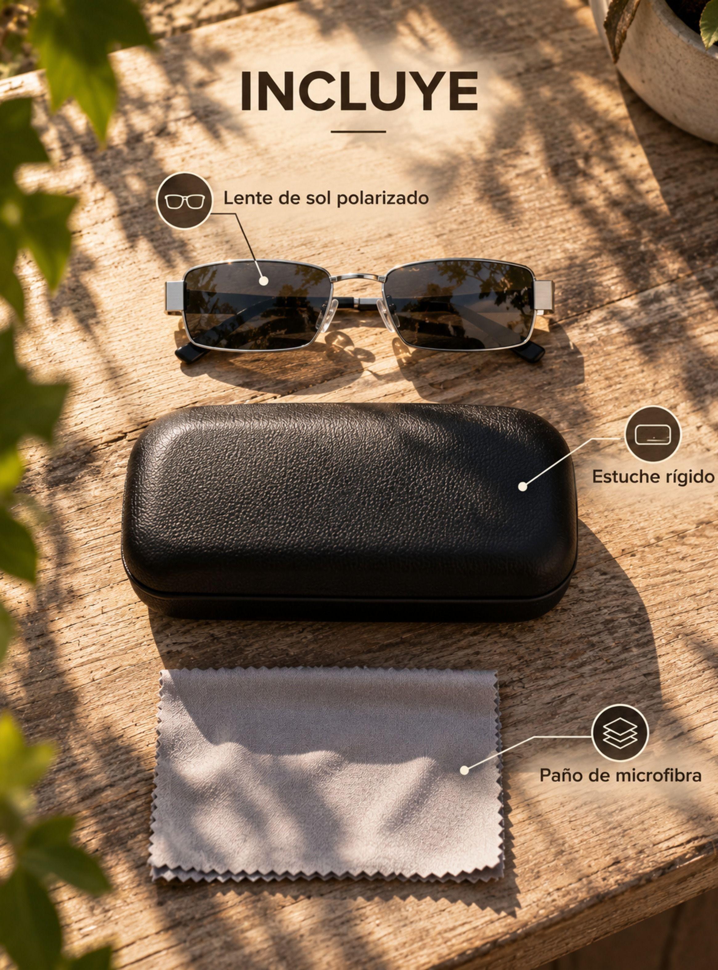 Lentes De Sol Polarizados Rectangulares UV400 Plata Unisex-6