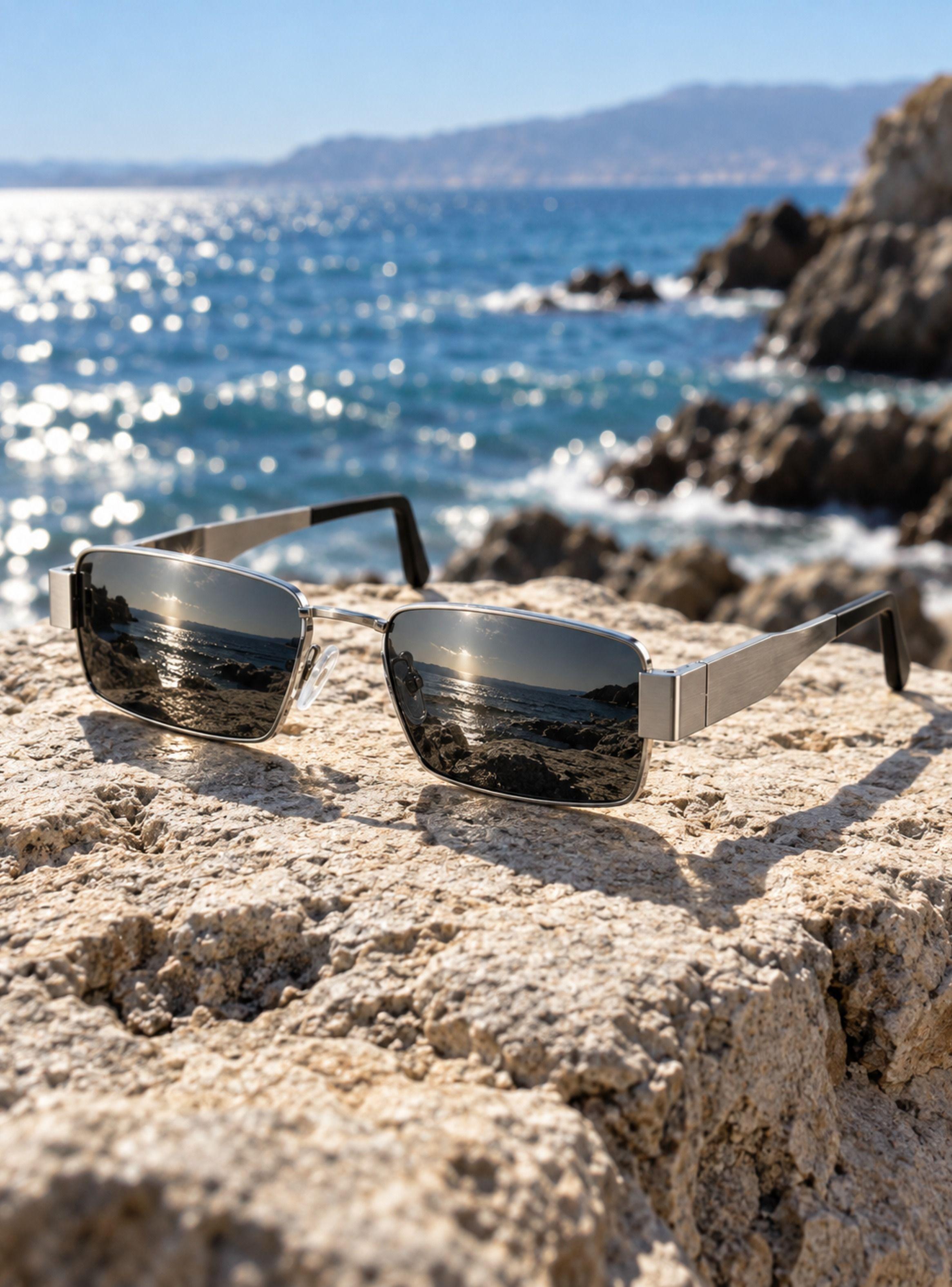 Lentes De Sol Polarizados Rectangulares UV400 Plata Unisex-8