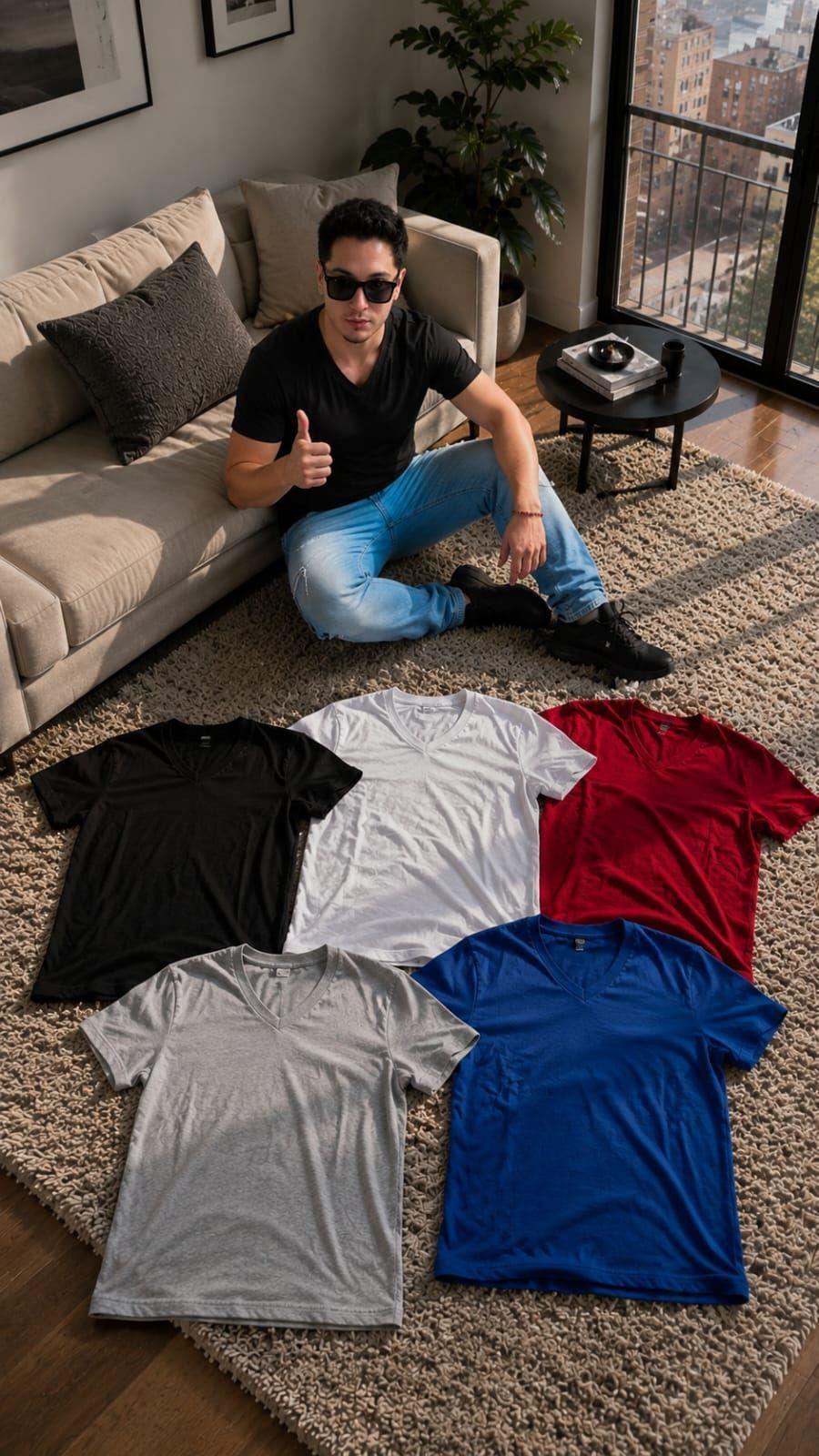 Polera Cuello V Premium De 200Gr slimfit Unisex elasticada-3