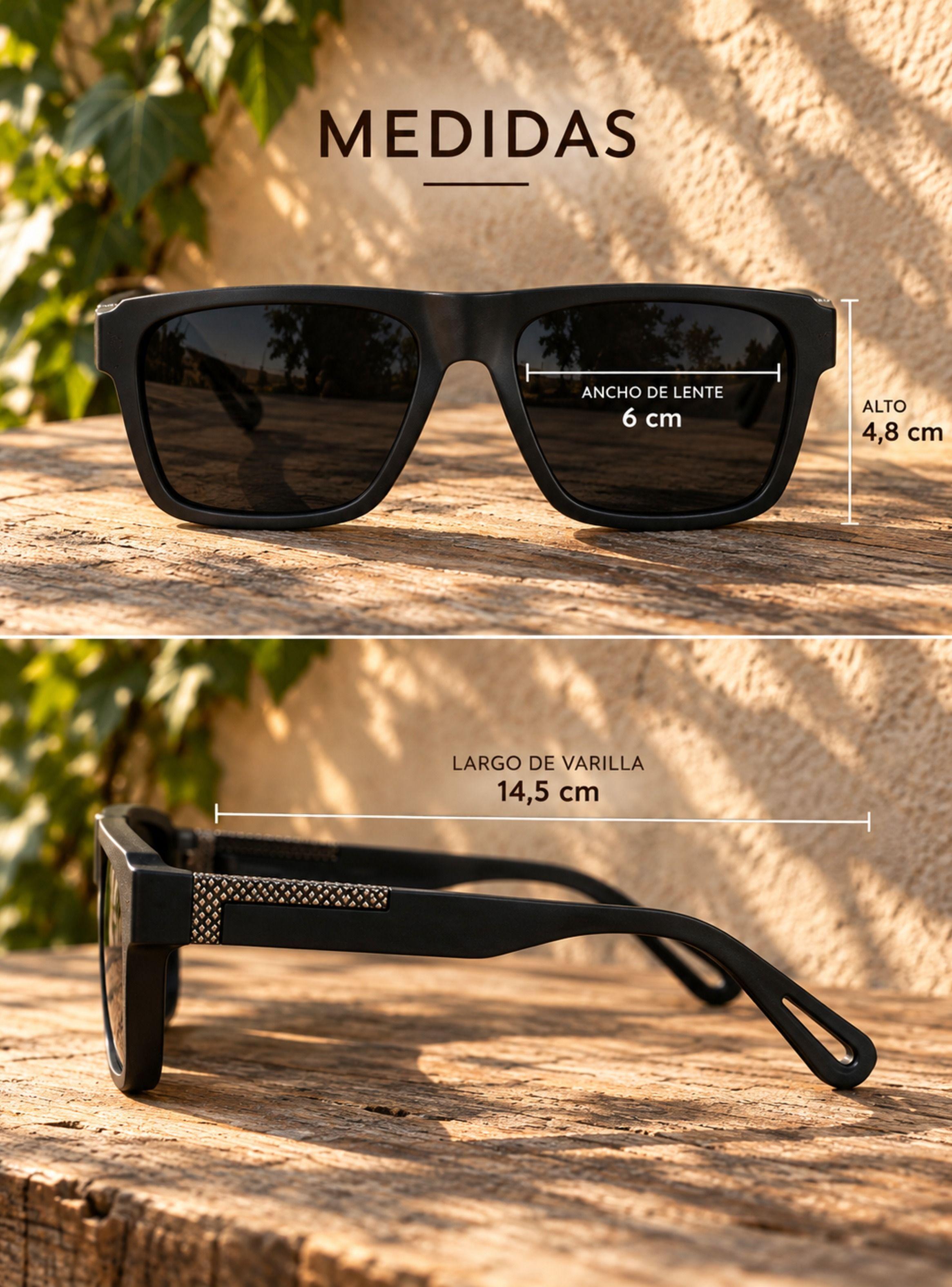 Lentes De Sol Polarizados Rectangulares UV400 Negro Hombre-2