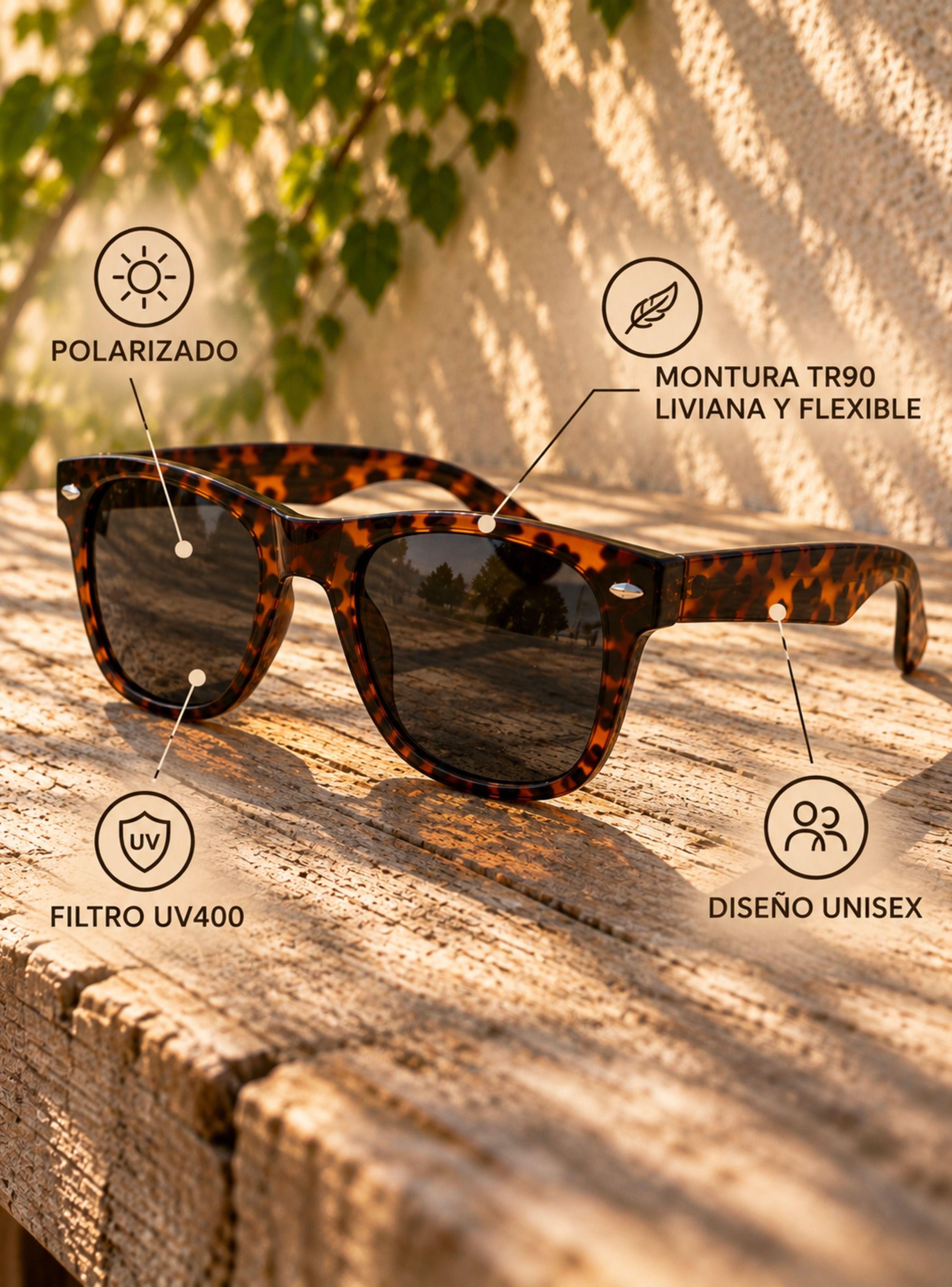 Lentes De Sol Polarizados Wayfarer UV400 Carey Unisex-3