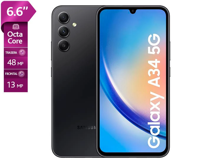 Samsung Galaxy A34 5G (128 GB / 6 GB RAM) – Pantalla AMOLED 120 Hz, Cámara 48 MP, Color Negro-0
