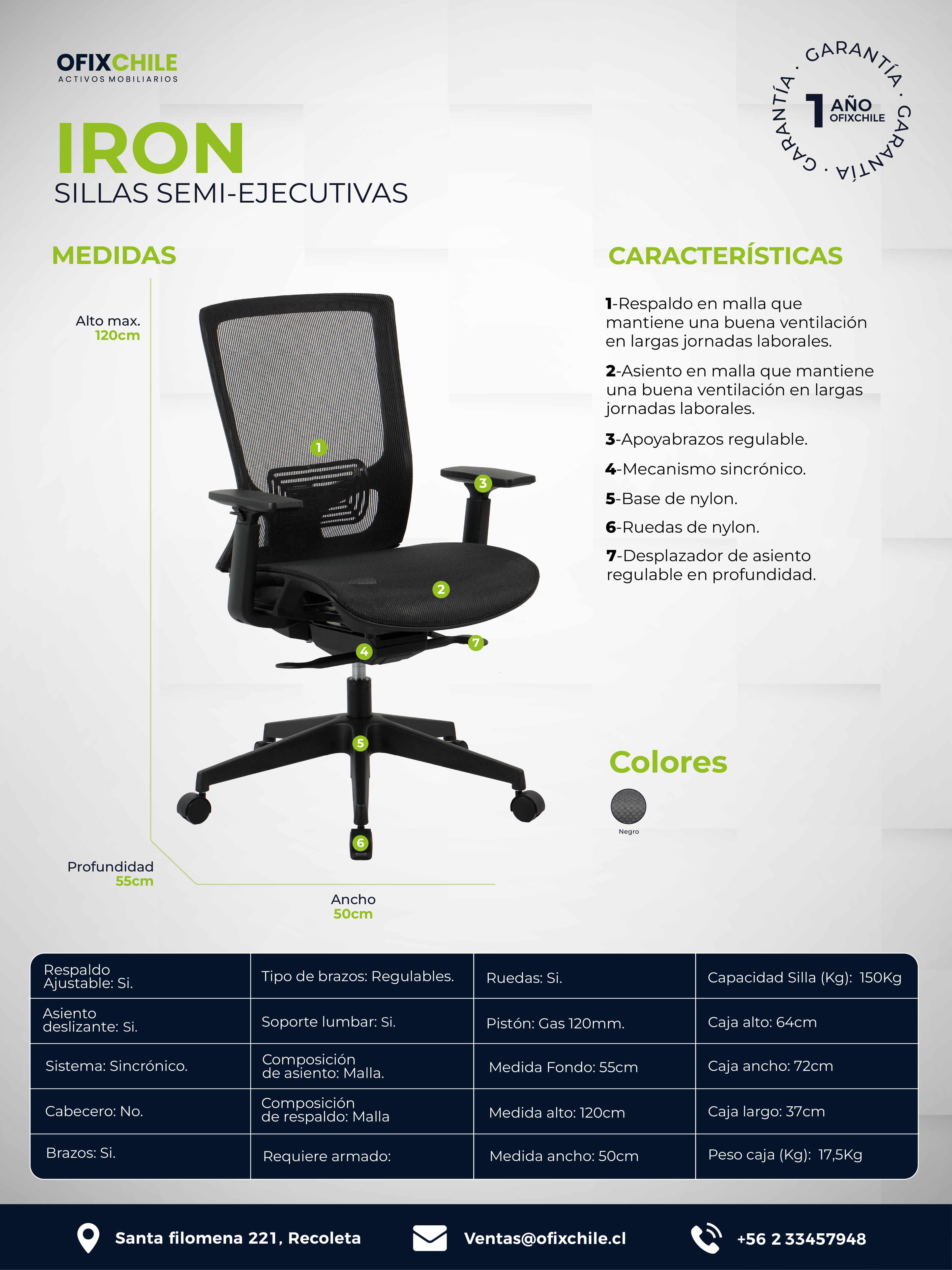 Silla Escritorio Iron Asiento Ergonómico Oficina Ofix-6