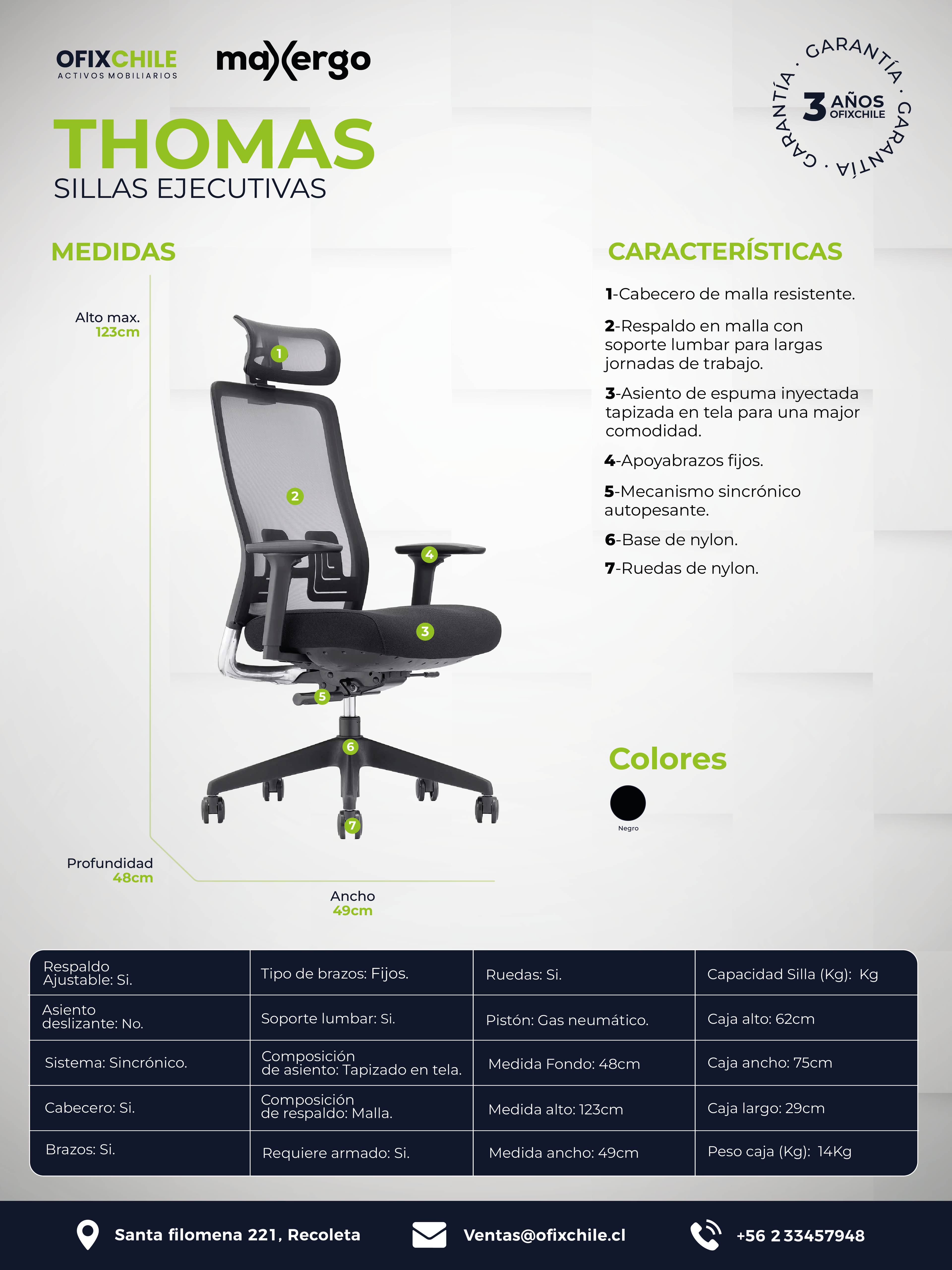 Silla Ejecutiva Thomas Premium Ergonomica Con Cabecero Ofix-5