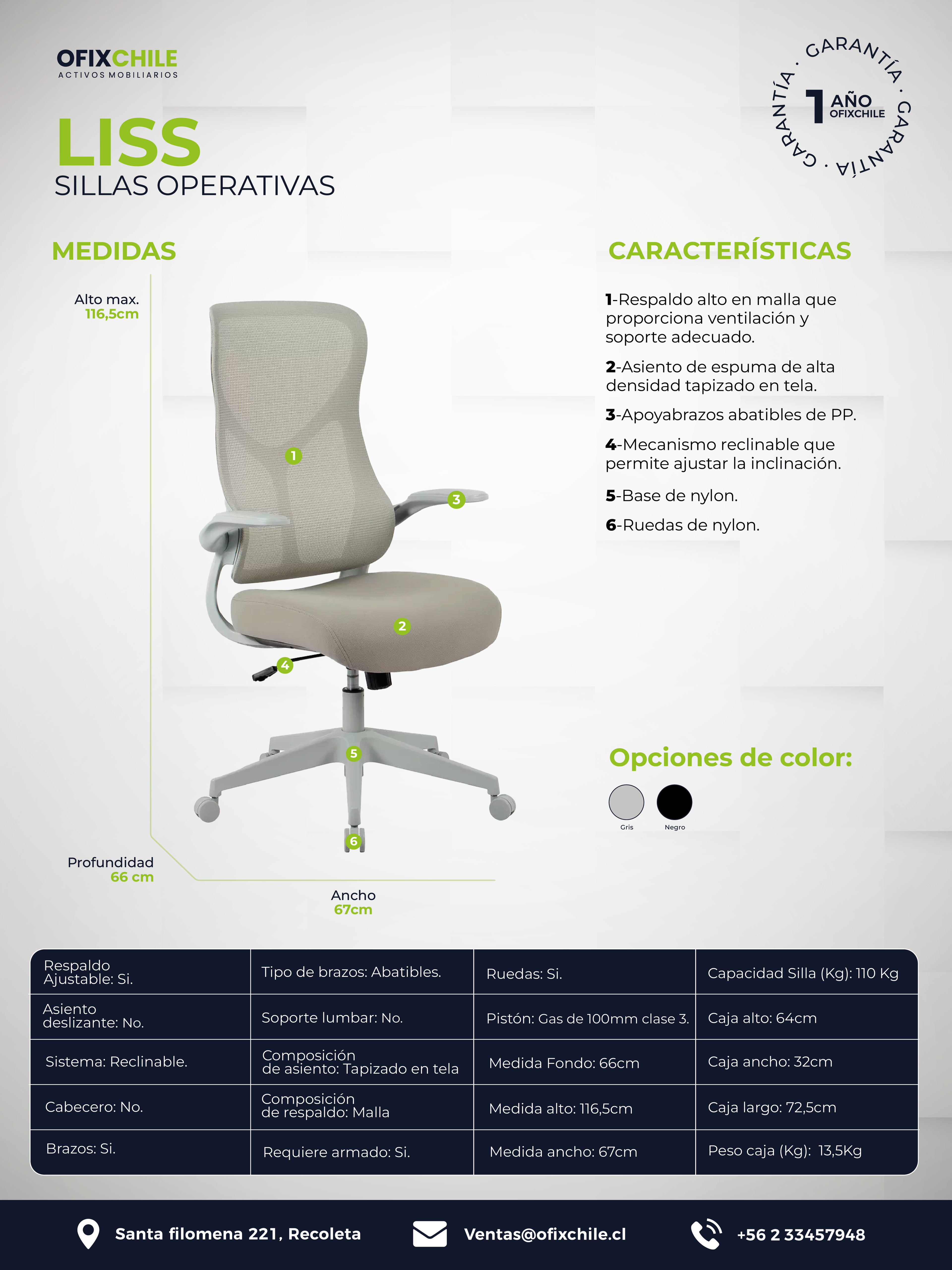Silla Escritorio Liss Alta Asiento Ergonómico Ofix-5