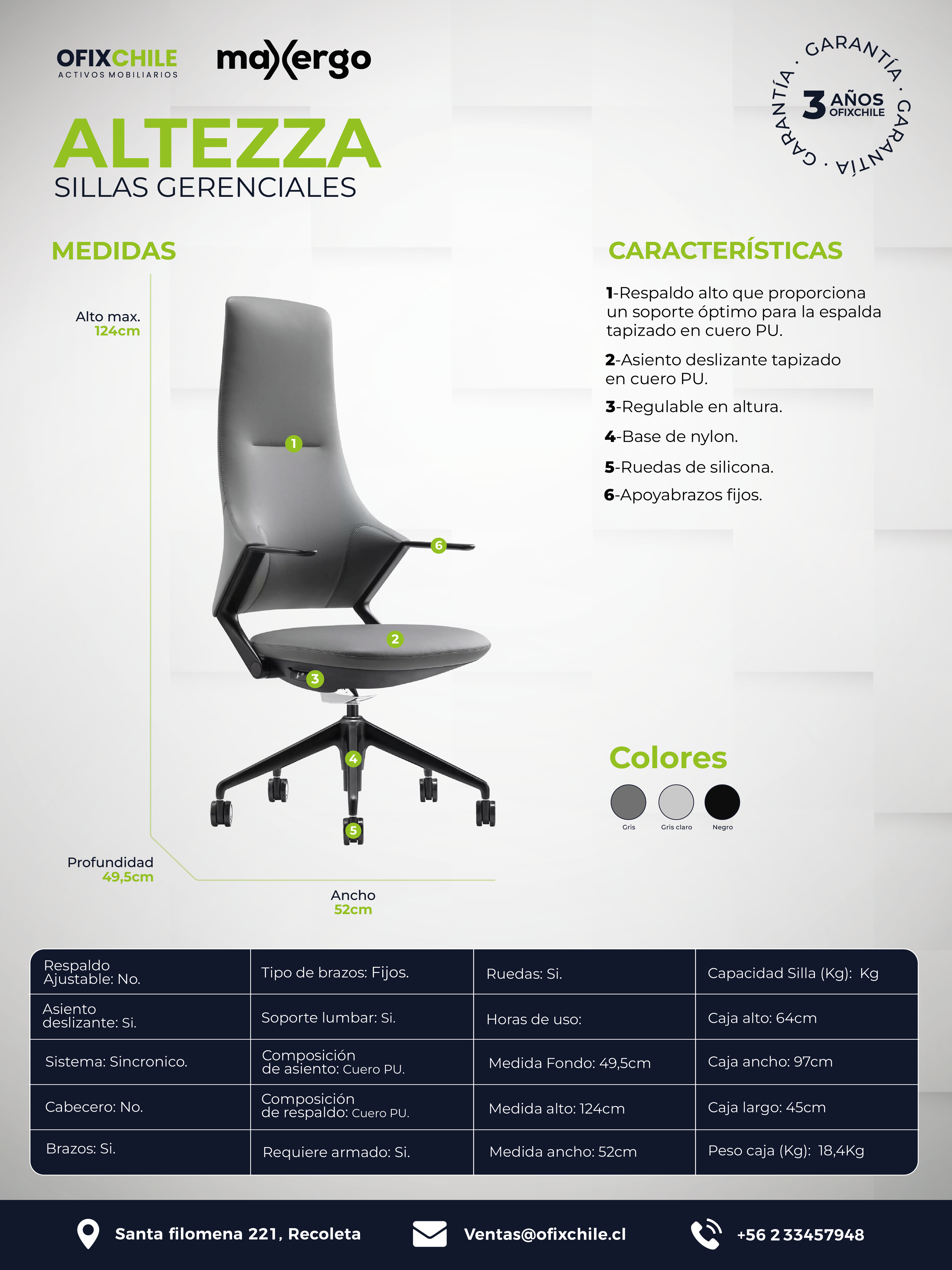 Sillón Gerencial Altezza Respaldo Alto En Cuero Ofix-4