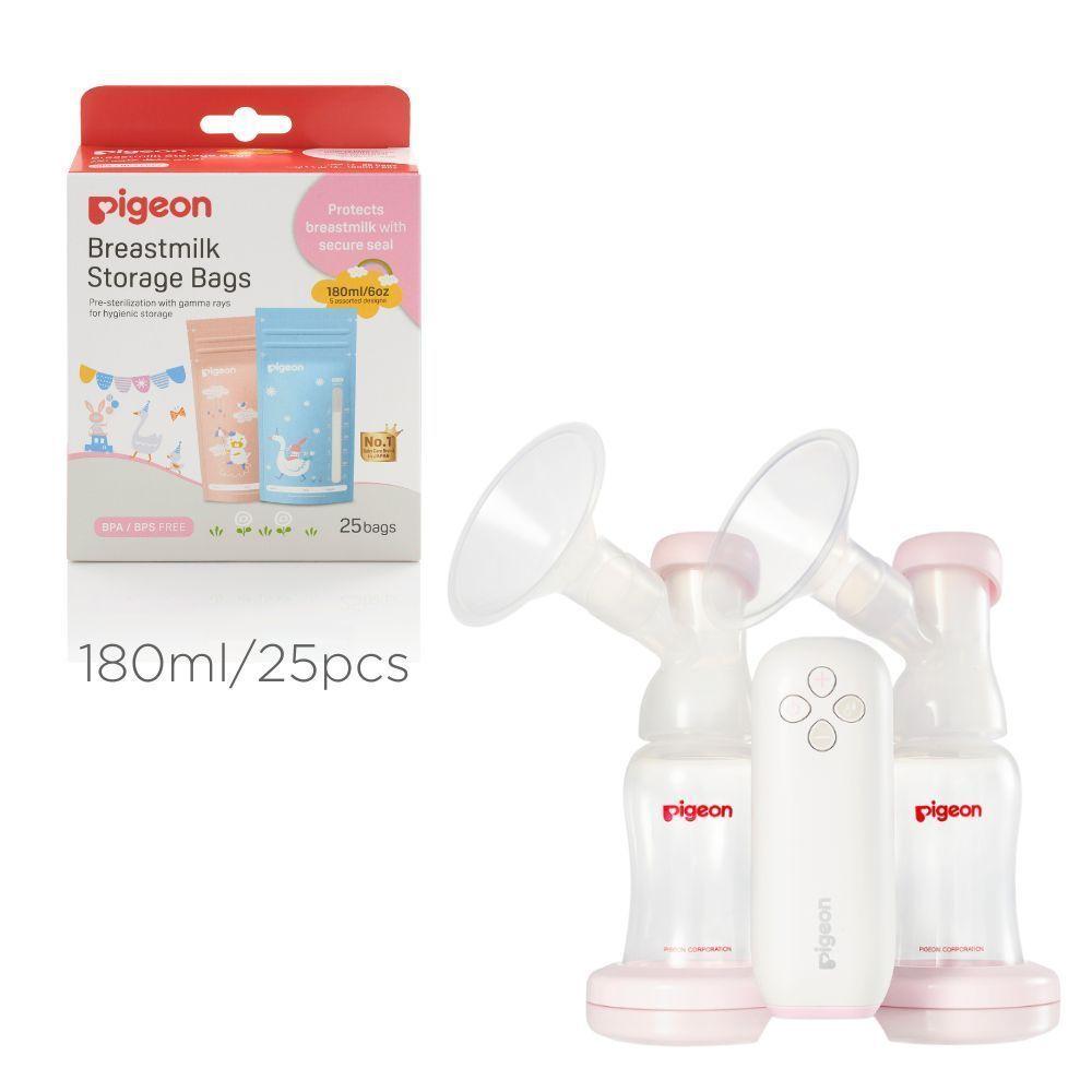 Pack Pigeon (Extractor de leche eléctrico Doble GOMINI  + Bolsa de almacenamiento 180ml 25 pcs.)-0