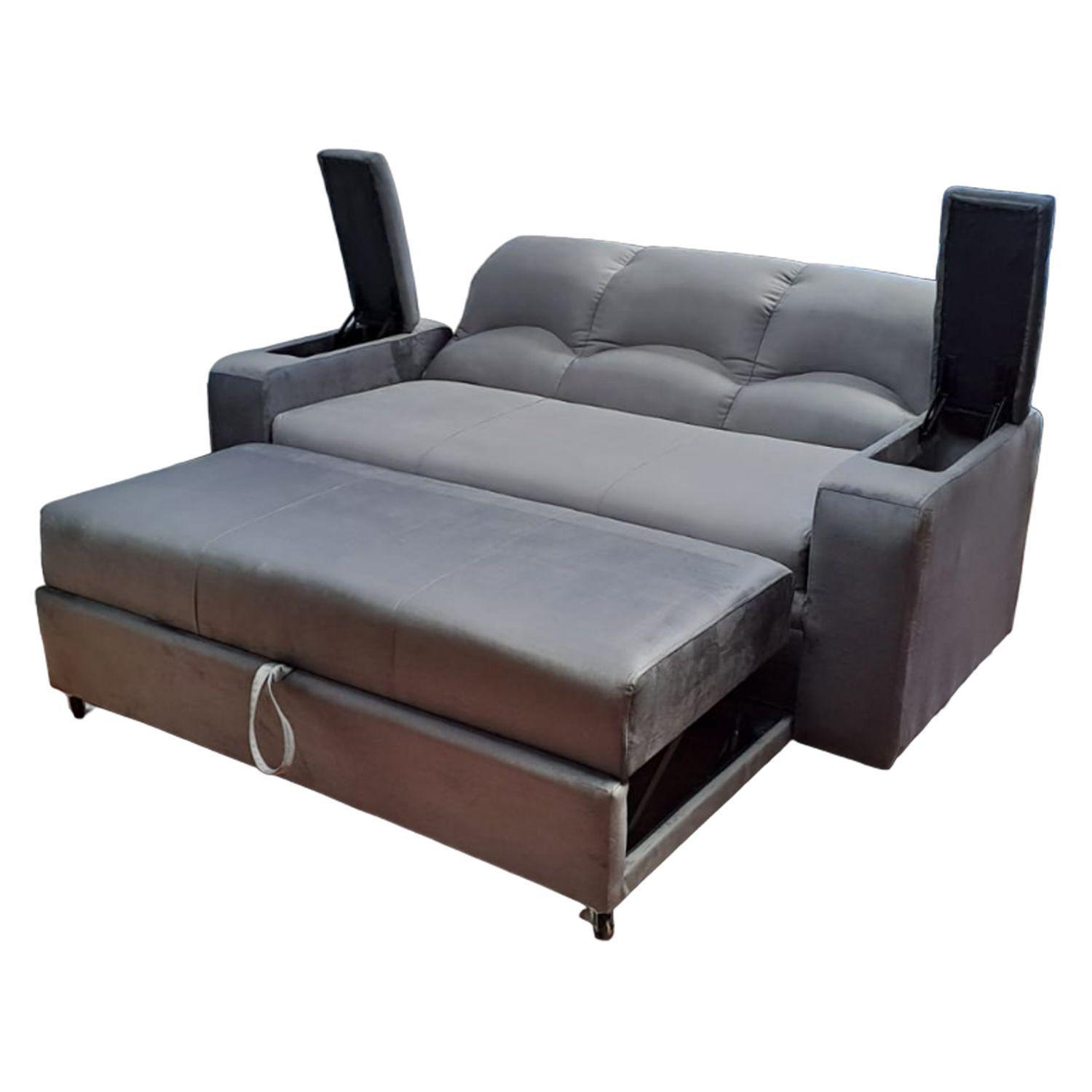 SOFA CAMA FUNCIONAL 2 PZ DECO FELPA GRIS OSCURO-1
