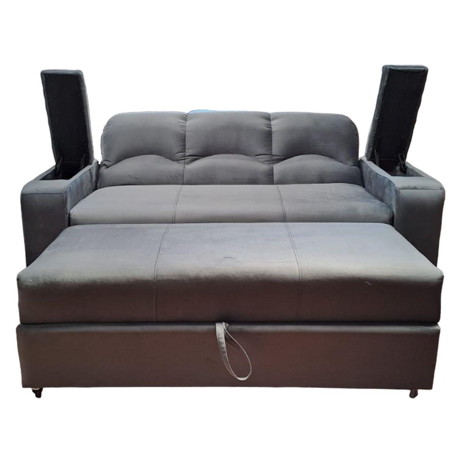 SOFA CAMA FUNCIONAL 2 PZ DECO FELPA GRIS OSCURO-2