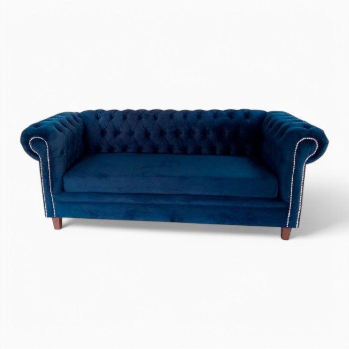 SOFA FELPA 3 CUERPOS CHESTERFIELD CAPITONE BRABANTE AZUL LARGE-2