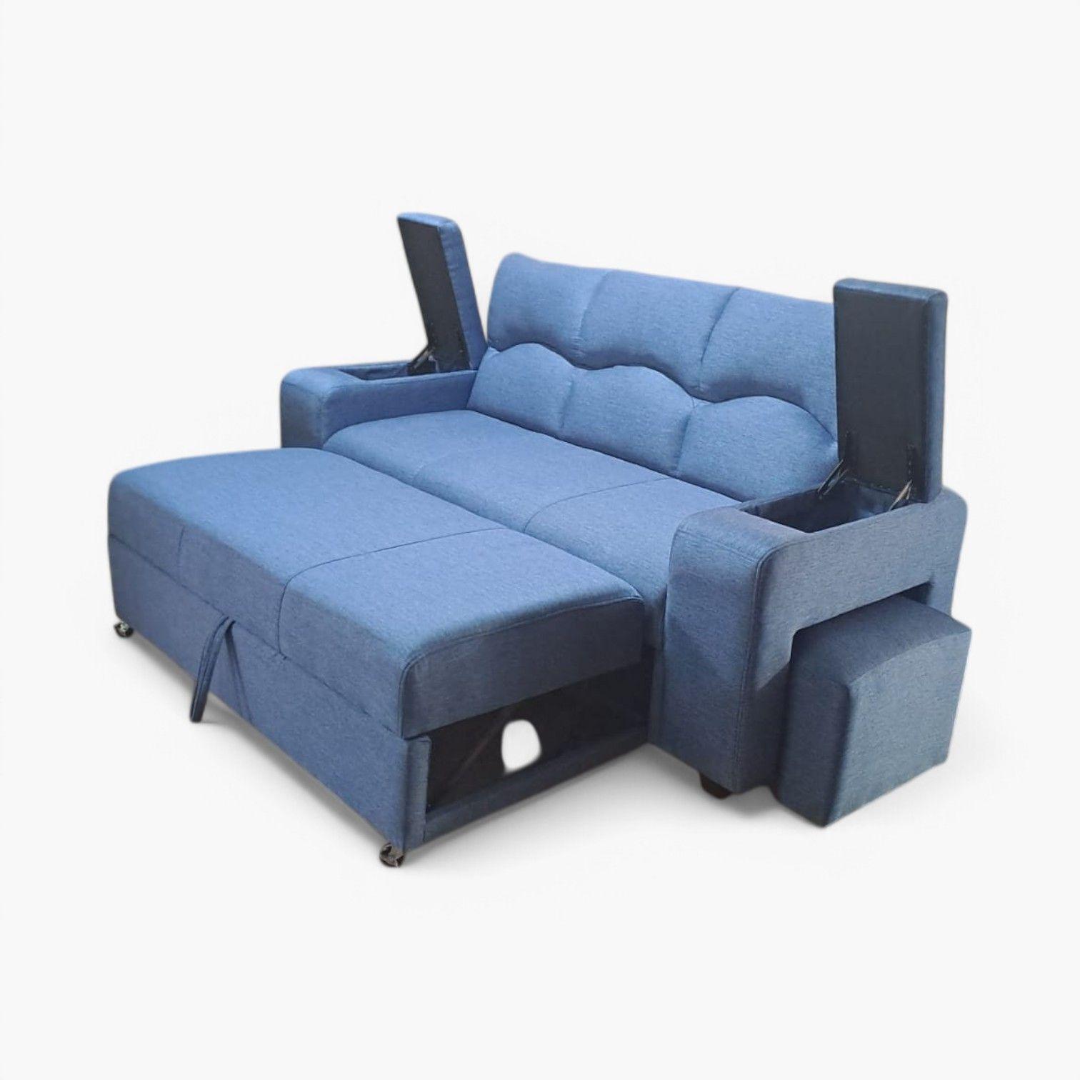 Sofa Cama funcional 2 PZ Lino IMPERMEABLE +2 POUF-1
