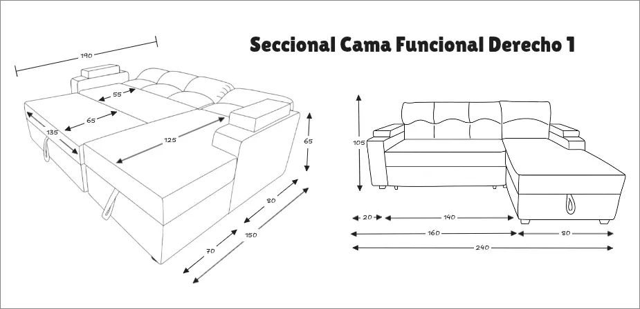 SECCIONAL CAMA BAUL FUNCIONAL 2 PZ DECO FELPA DERECHO-3