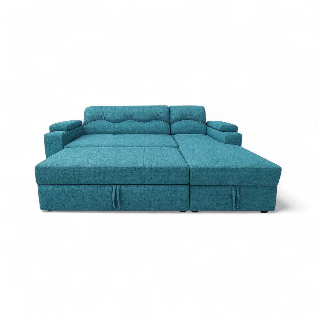 SECCIONAL CAMA BAUL FUNCIONAL 2 PZ DECO LINO AZUL DERECHO-4