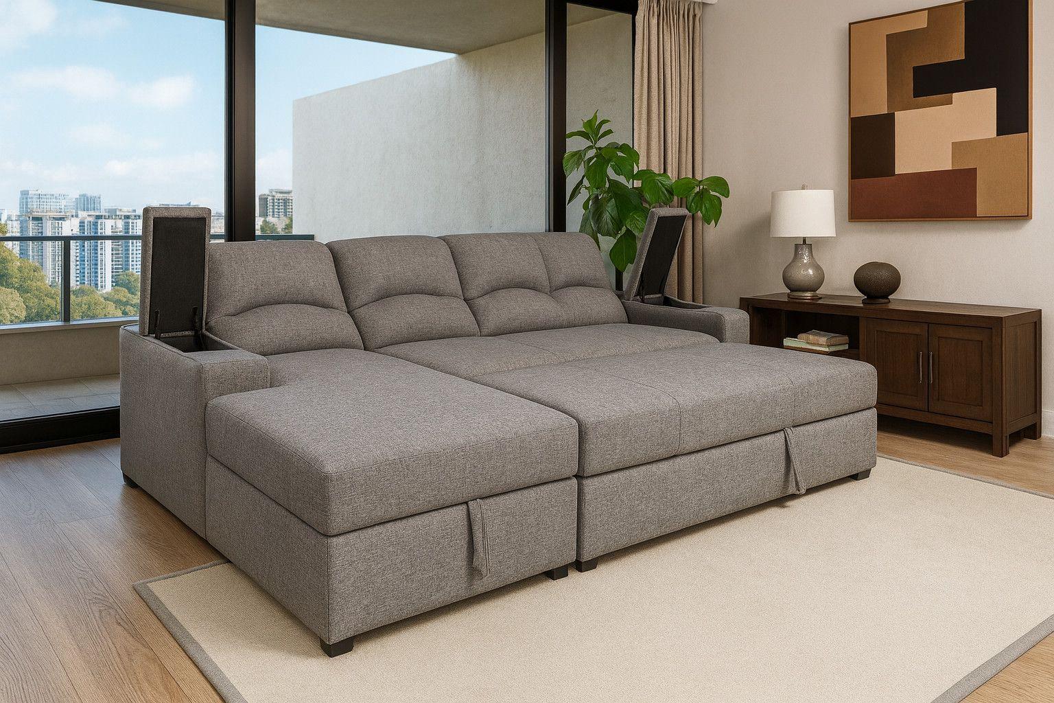 SECCIONAL CAMA BAUL FUNCIONAL 2 PZ DECO LINO GRIS IZQUIERDO-0