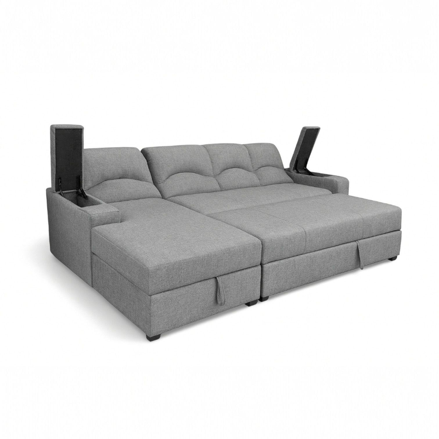 SECCIONAL CAMA BAUL FUNCIONAL 2 PZ DECO LINO GRIS IZQUIERDO-2
