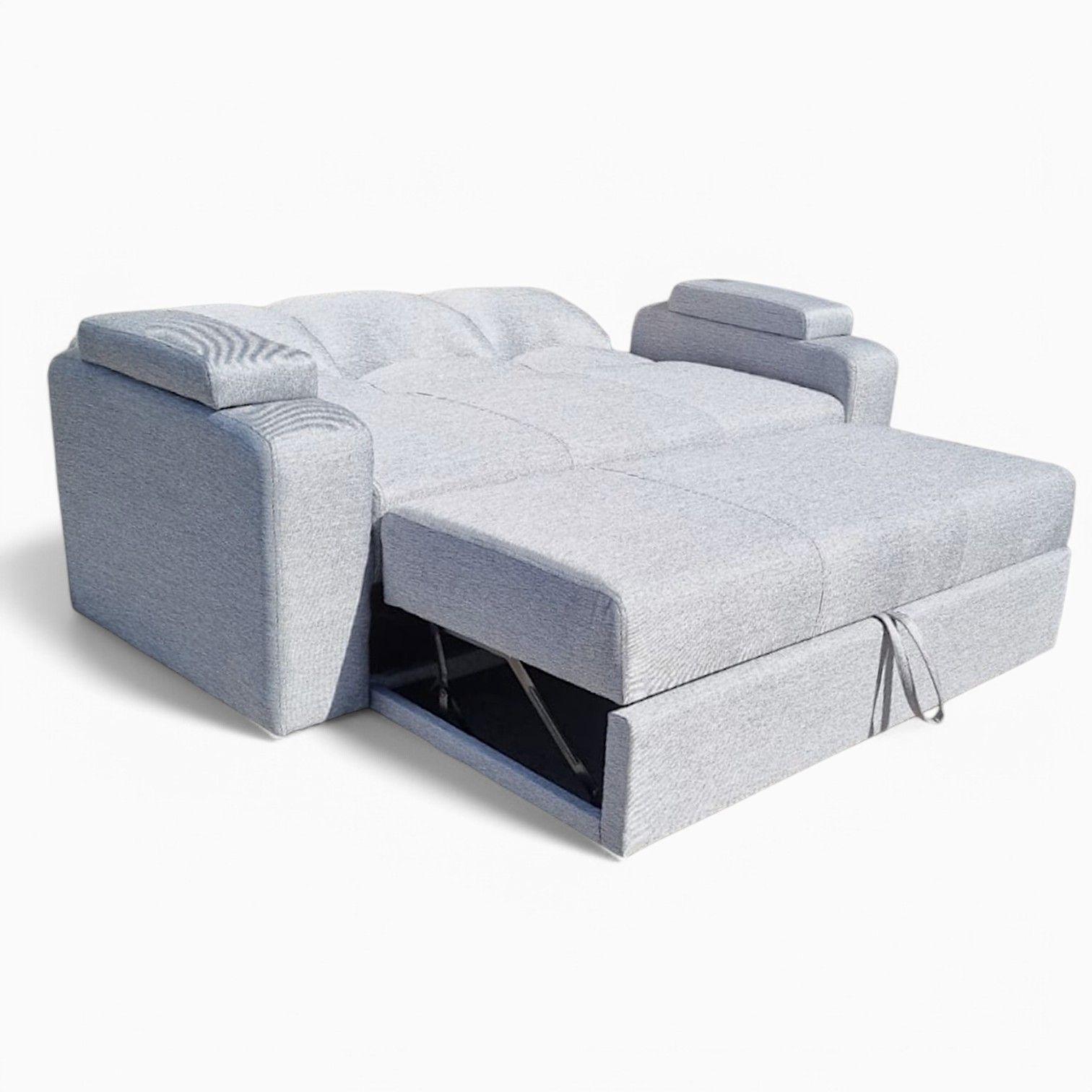 SOFA CAMA FUNCIONAL 2 PZ DECO LINO IMPERMEABLE GRIS CLARO -3