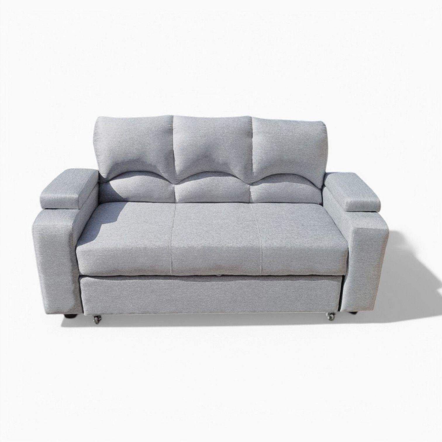 SOFA CAMA FUNCIONAL 2 PZ DECO LINO IMPERMEABLE GRIS CLARO -5
