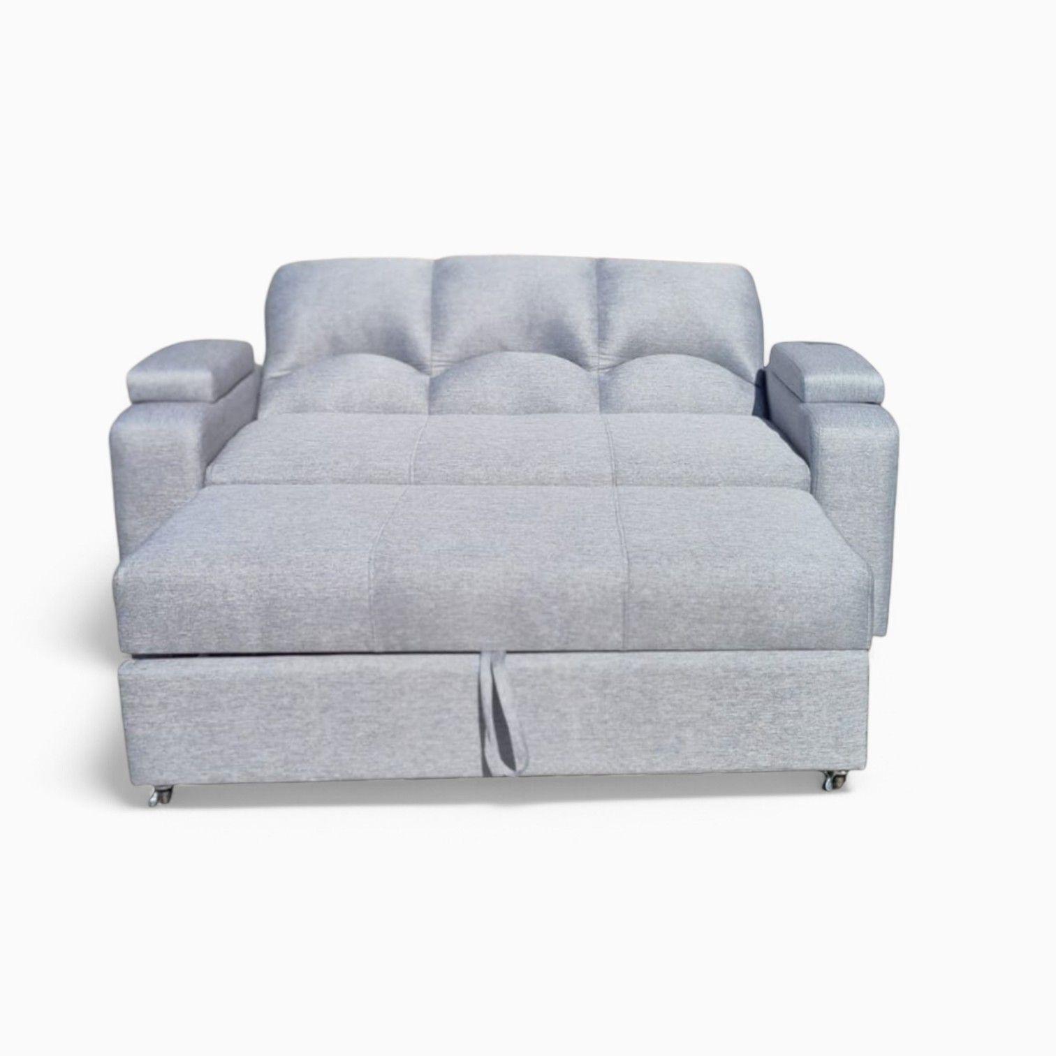 SOFA CAMA FUNCIONAL 2 PZ DECO LINO IMPERMEABLE GRIS CLARO -1