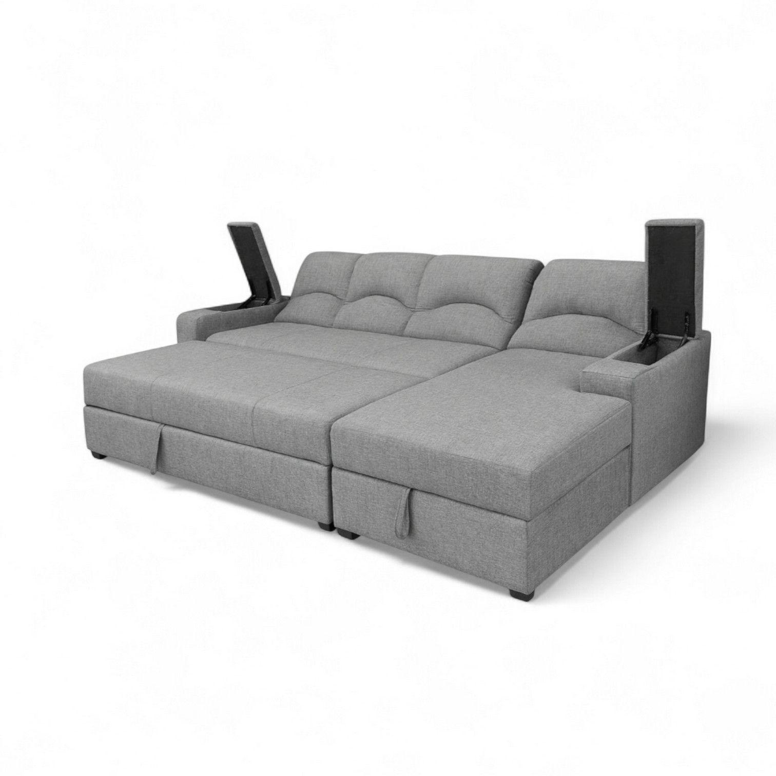 SECCIONAL CAMA BAUL FUNCIONAL 2 PZ DECO LINO GRIS DERECHO-2