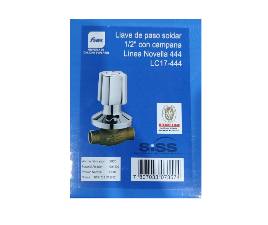 Llave De Paso Bronce Campana Fas Novella LC17 444-1