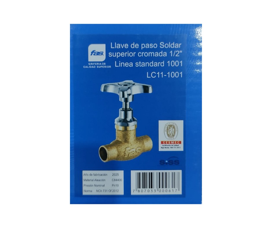 Llave De Paso Bronce Fas So So 1 2 Superior LC11 1001-1