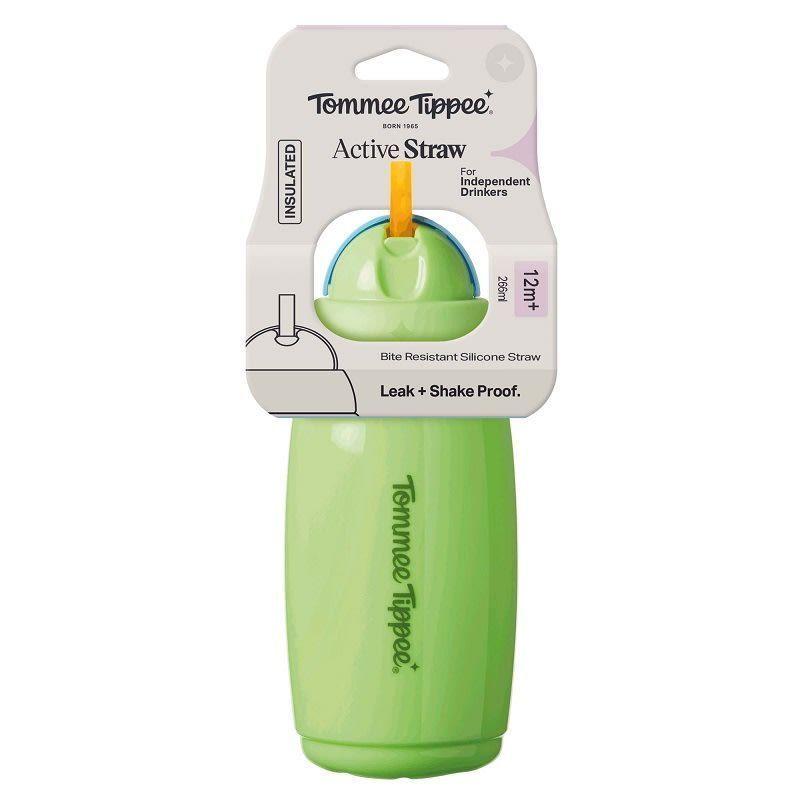Vaso con bombilla de silicona 12 meses+ Active 266ml Verde-0