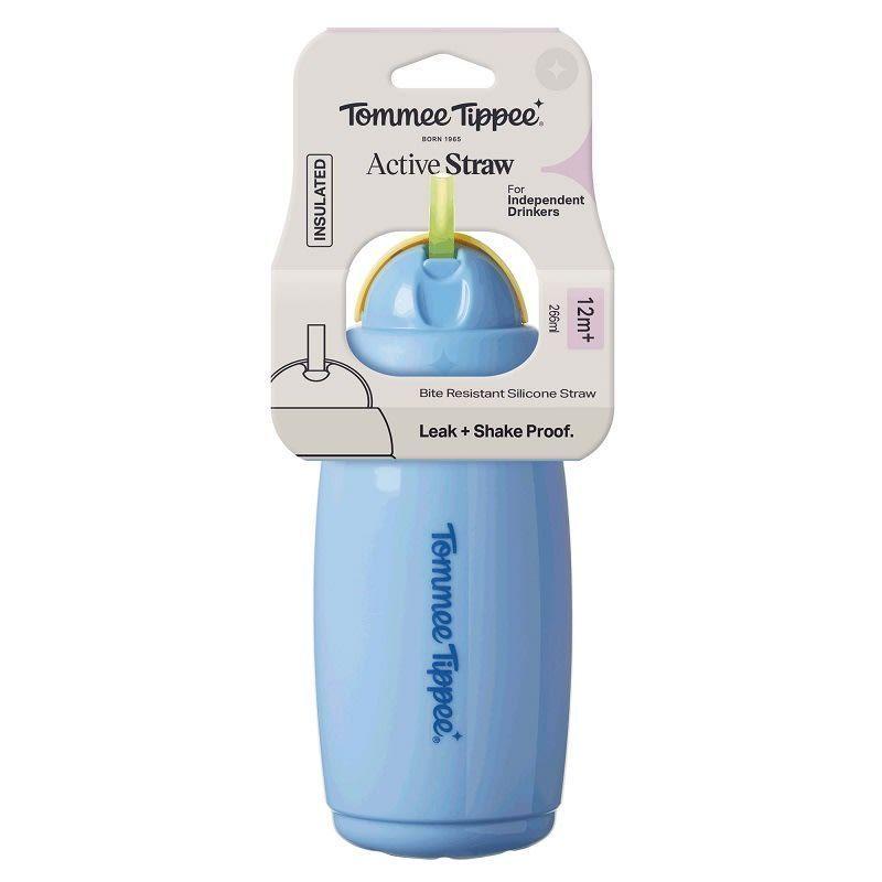 Vaso con bombilla de silicona 12 meses+ Active 266ml Celeste-0