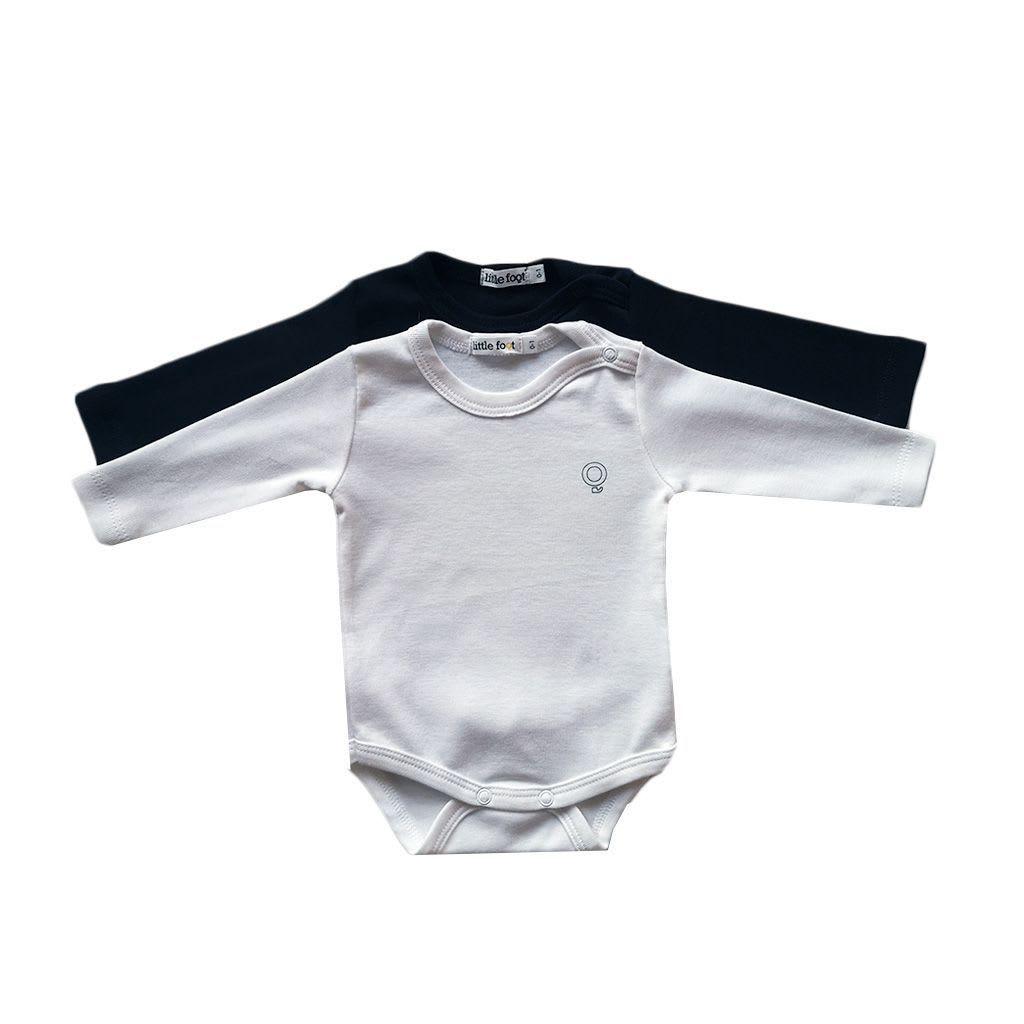 Set 2 bodys de algodón botón al hombro blanco y negro-0