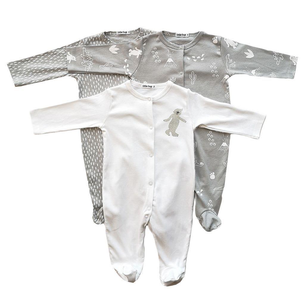 Set ropa de bebé 3 enteritos algodón pima blanco/gris diseño Yeti de las nieves-0