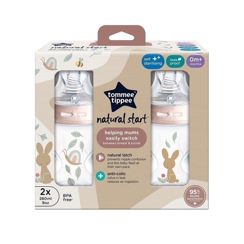 Pack 2 mamaderas 260ml Natural Start 0 meses+ Flujo Lento Rosado-1