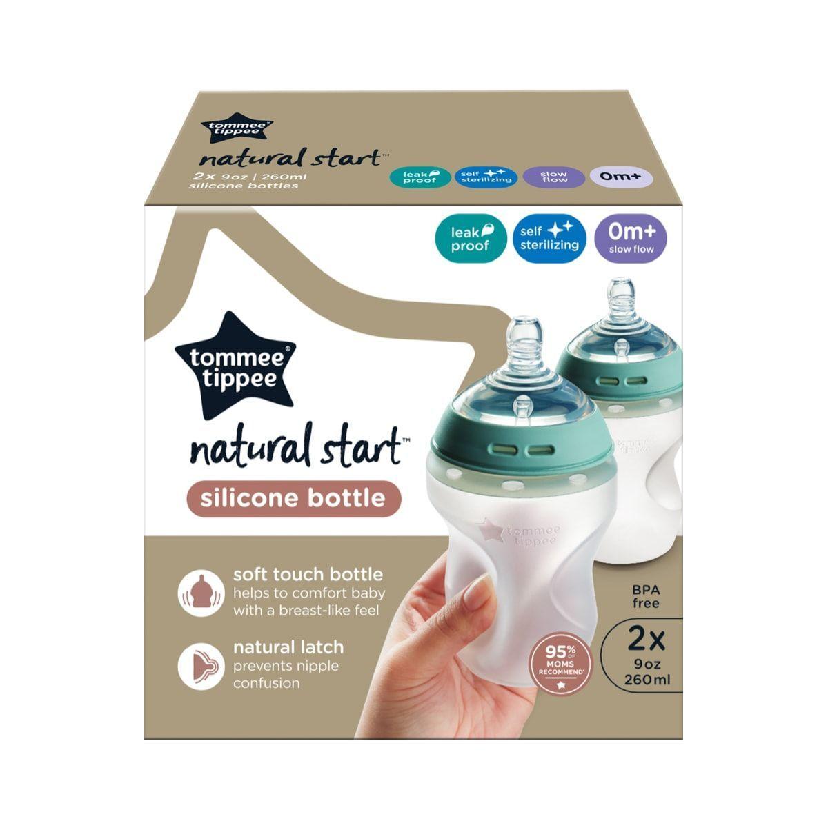Set 2 mamaderas de silicona 260ml flujo lento 0 meses+ Natural Start-1