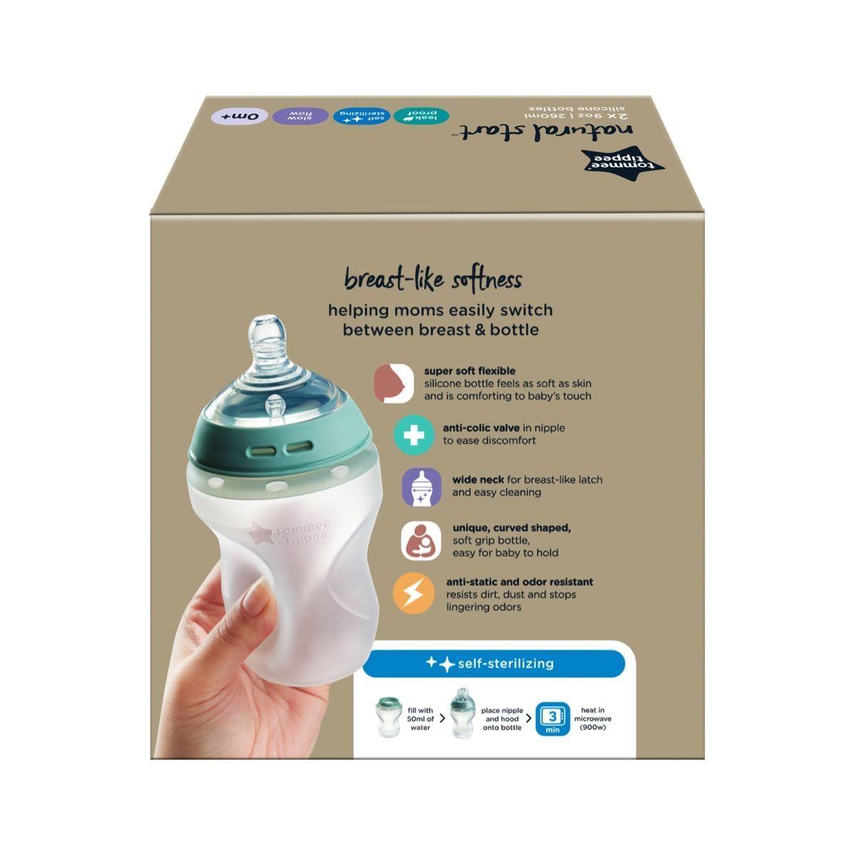 Set 2 mamaderas de silicona 260ml flujo lento 0 meses+ Natural Start-2