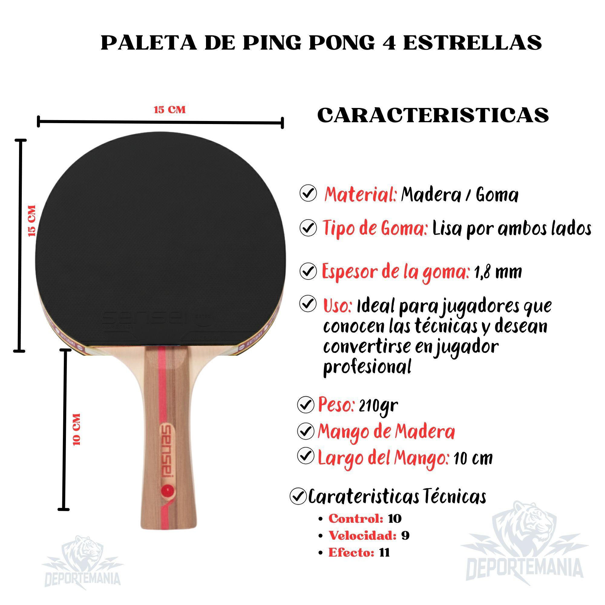Paleta De Ping Pong Sensei 4 Star Negra Y Roja-2