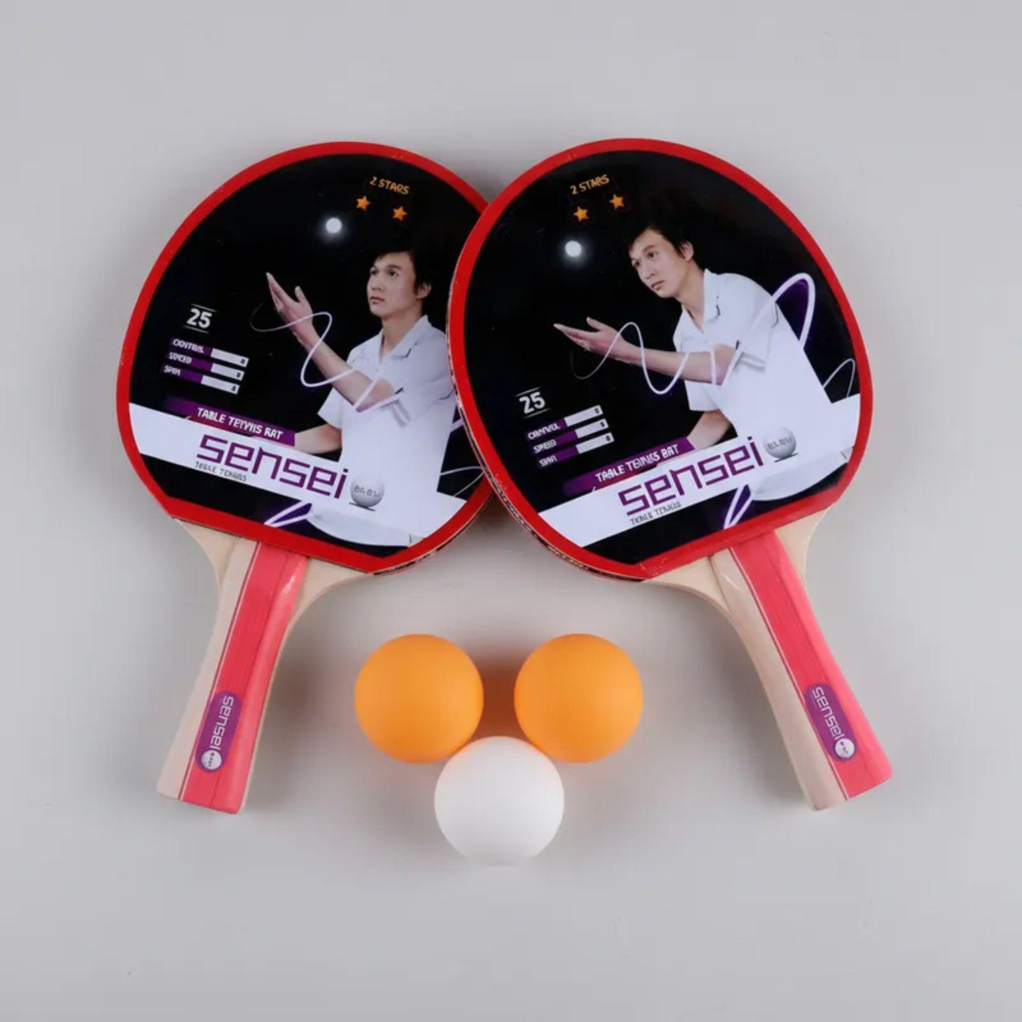 Set Ping Pong Sensei 2 Paletas + 3 Pelotas - 2* Goma Lisa-8