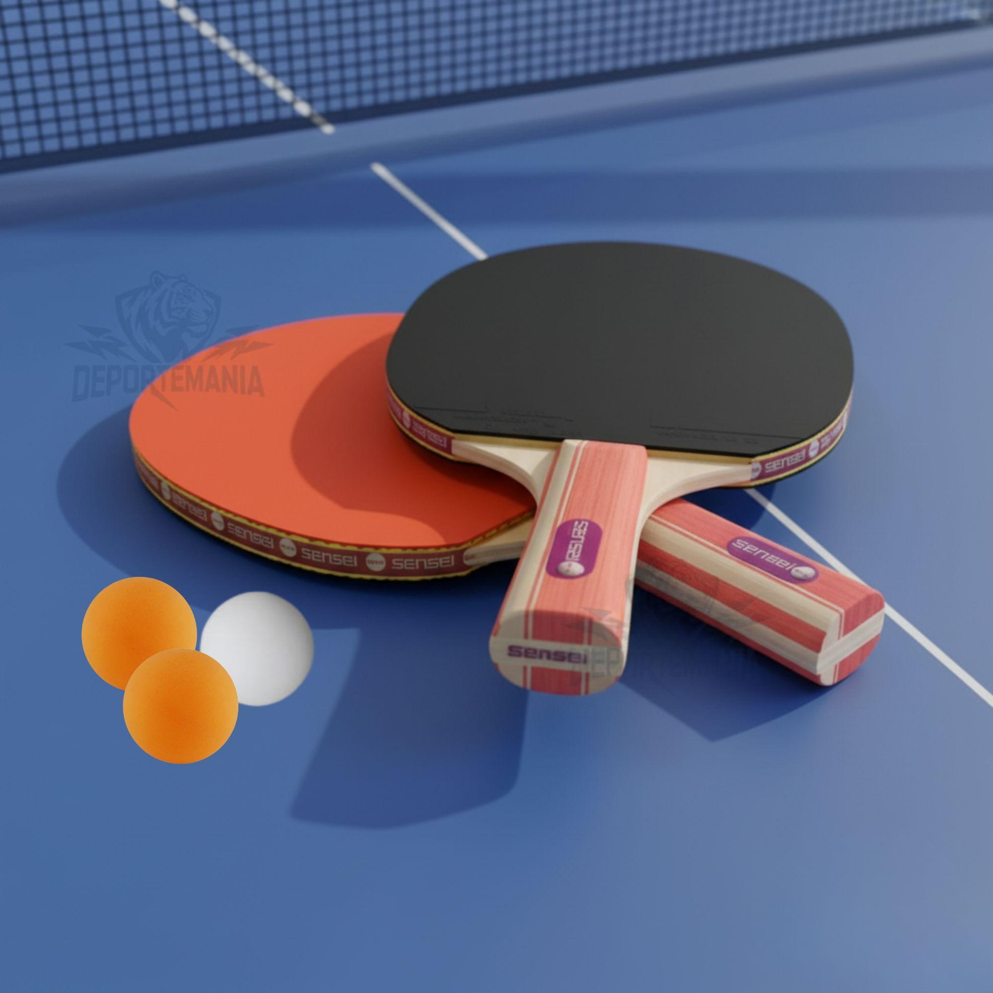 Set Ping Pong Sensei 2 Paletas + 3 Pelotas - 2* Goma Lisa-9