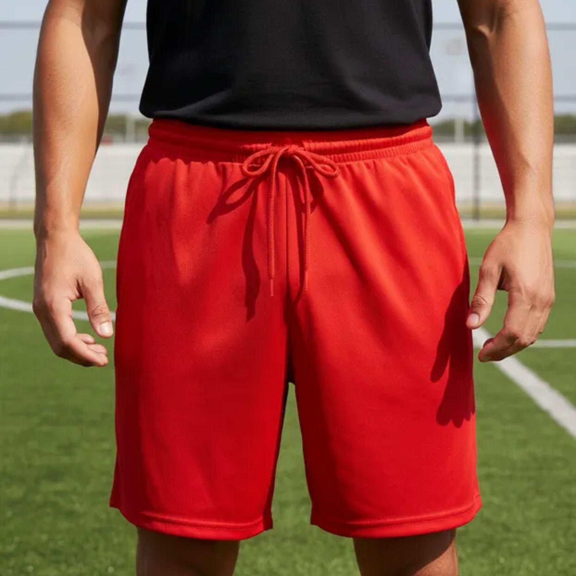 Short De Futbol Rojo Liso Costuras Reforzadas-4