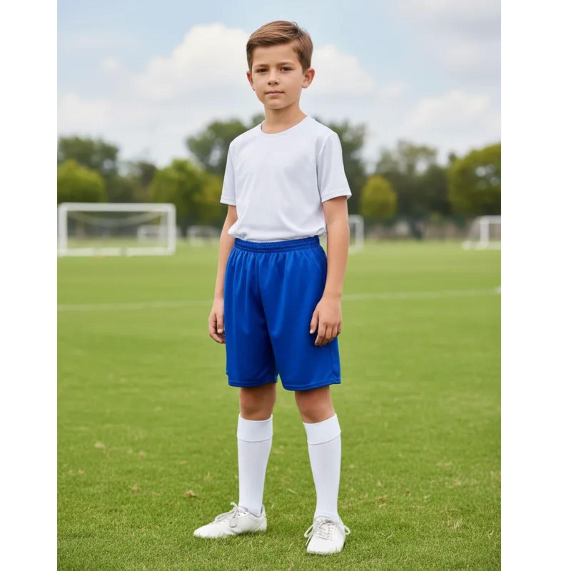 Short De Futbol Niño Azul Liso-5