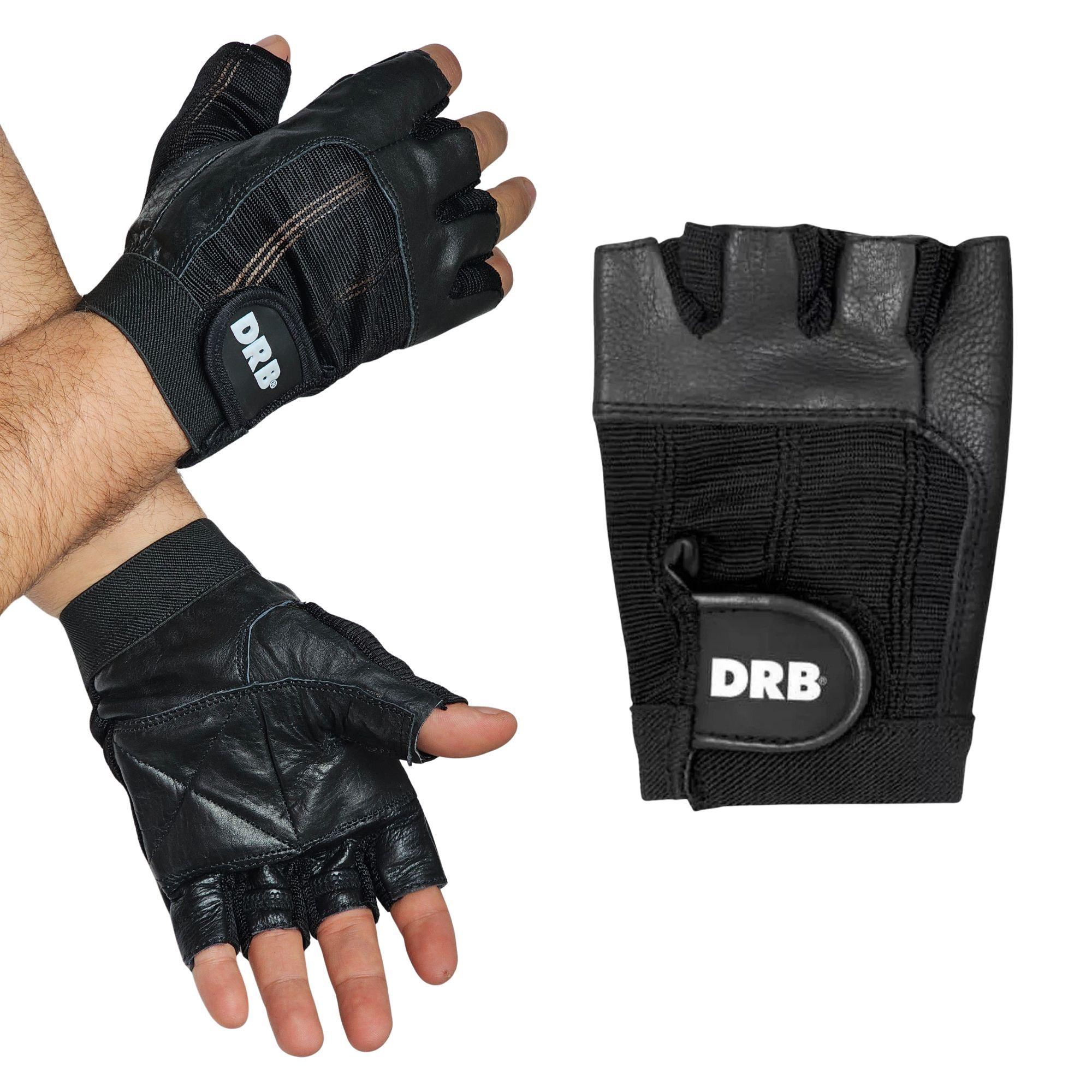 Guantes Fitness Cuero Spandex Drb Negro Pesas Y Gimnasio-2