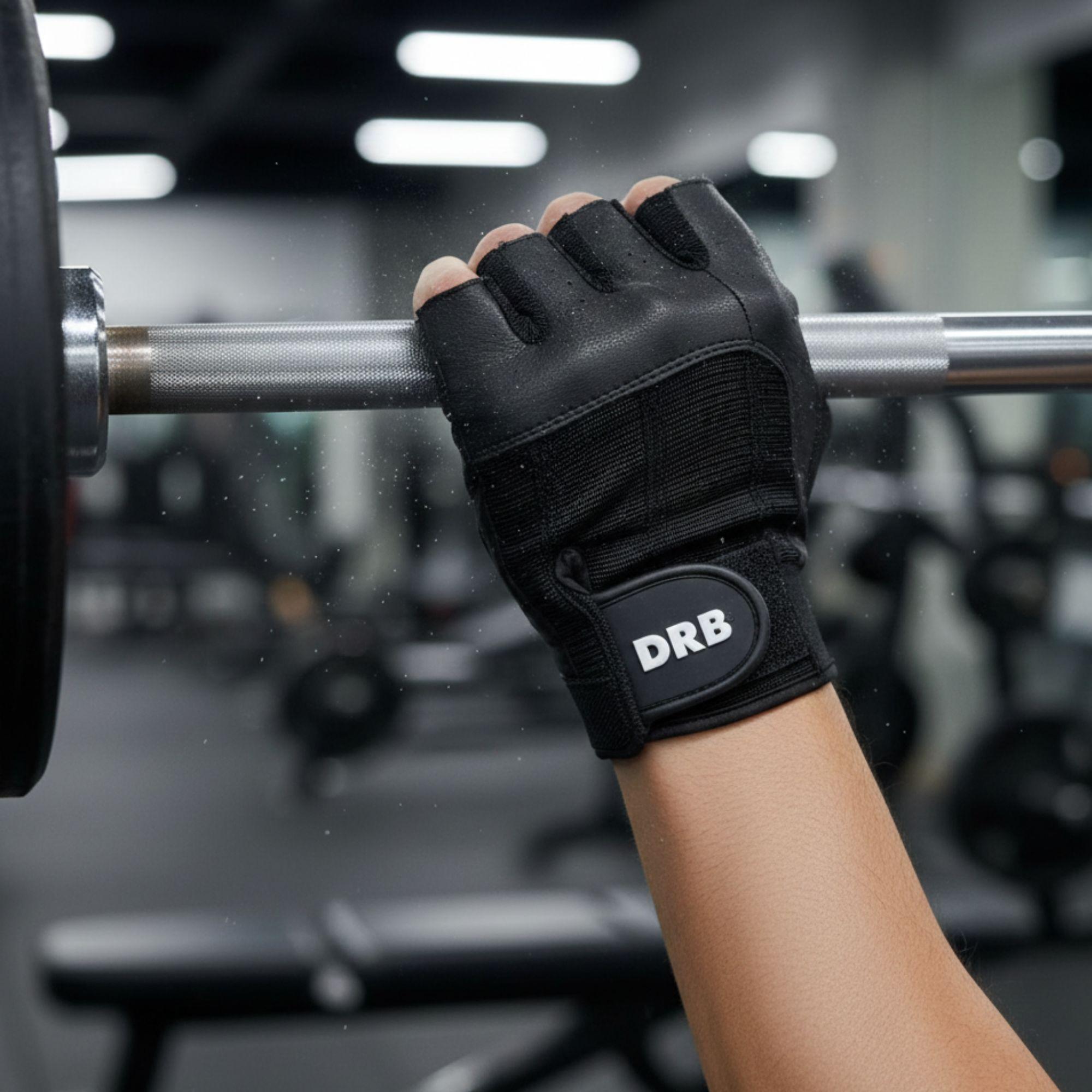Guantes Fitness Cuero Spandex Drb Negro Pesas Y Gimnasio-7