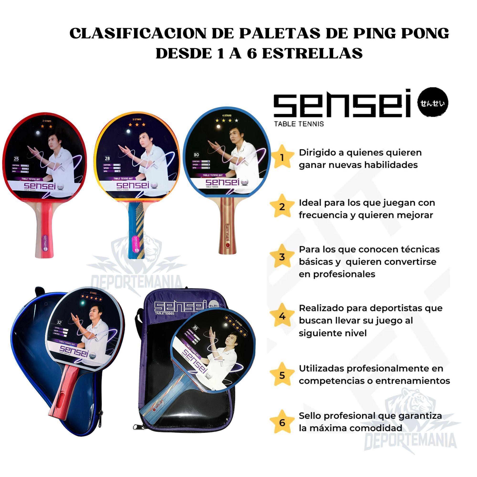 Paleta De Ping Pong Sensei 3 Star Negra Y Roja-9