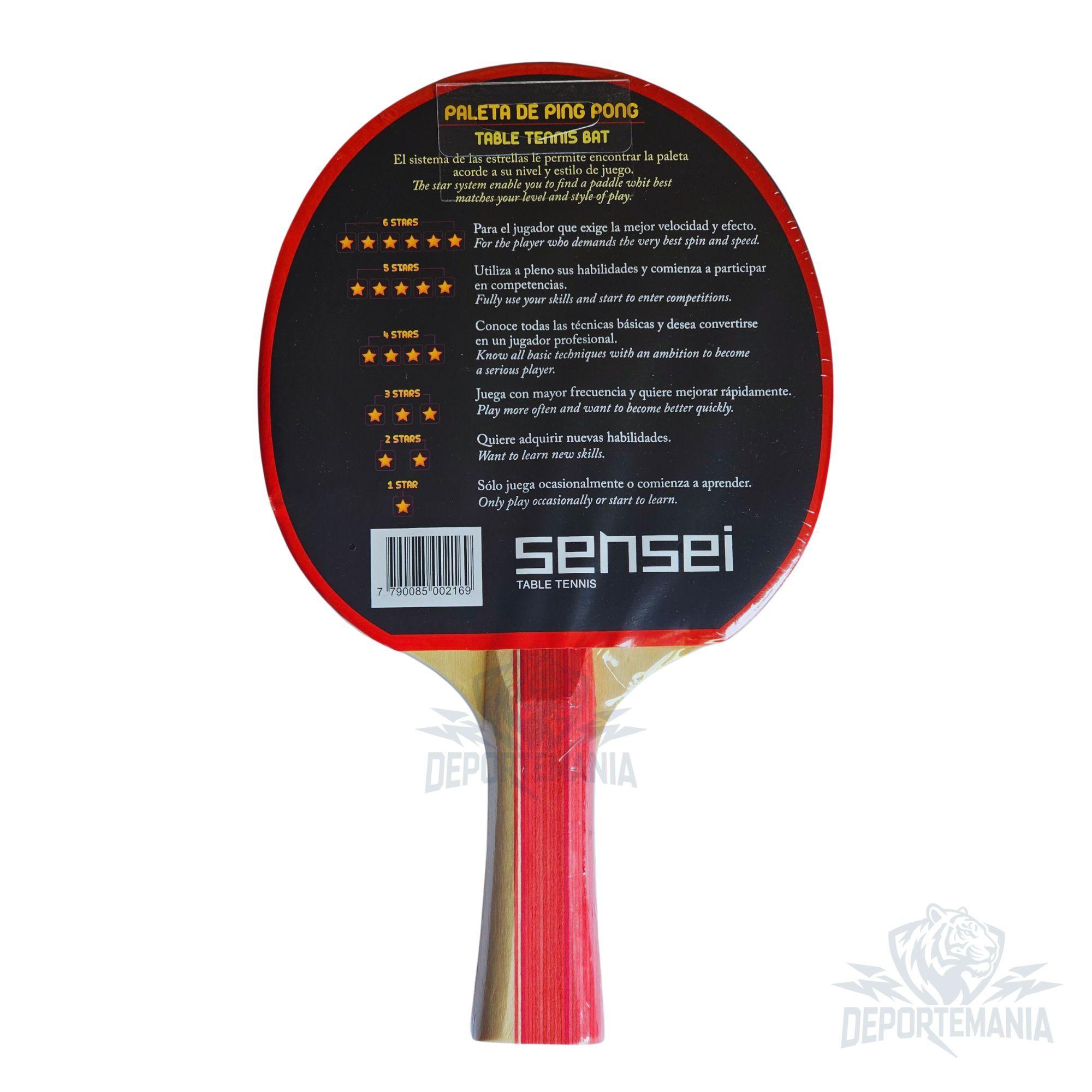 Paleta De Ping Pong Sensei 2 Star Negra Y Roja-8