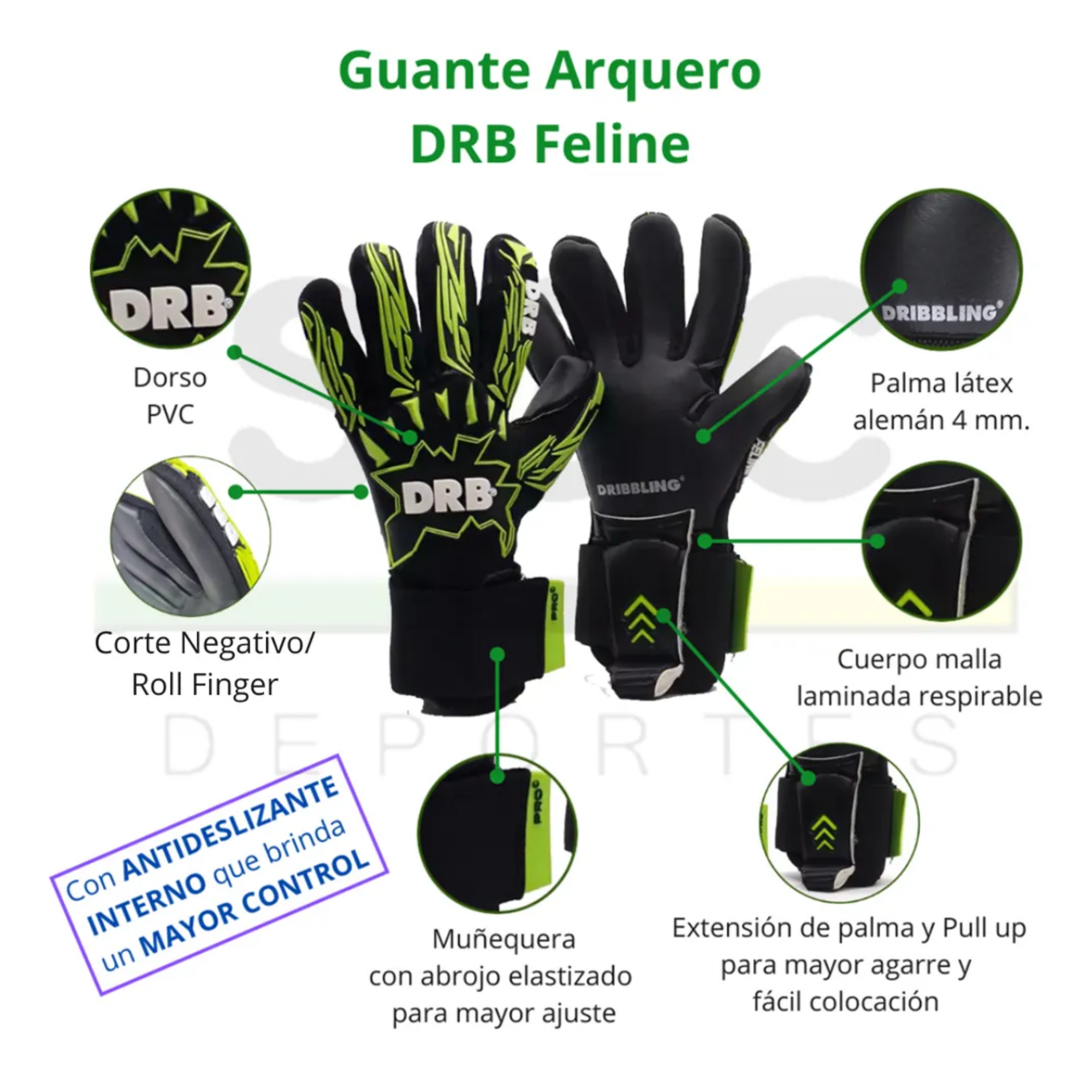 Guantes Arquero Portero Futbol Drb Feline Pro Latex Aleman-7