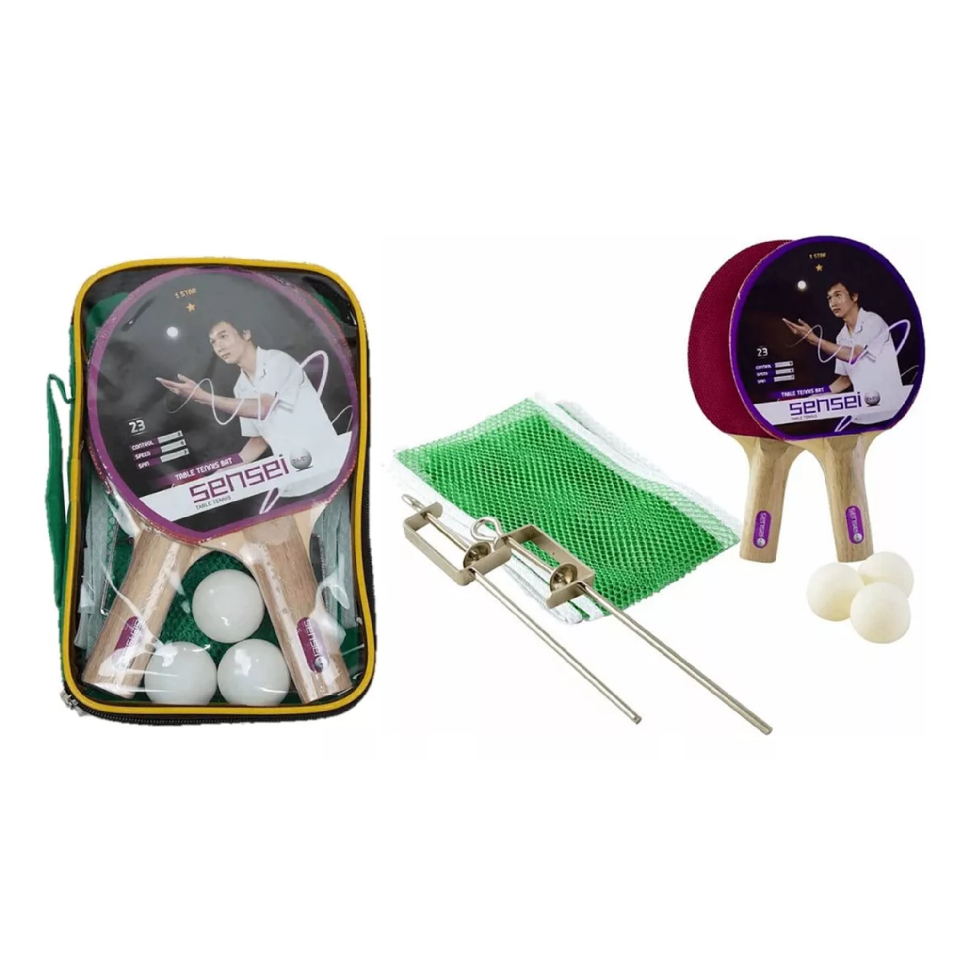 Set Completo De Ping Pong 2 Paletas+3 Pelotas+red Sensei Drb-4